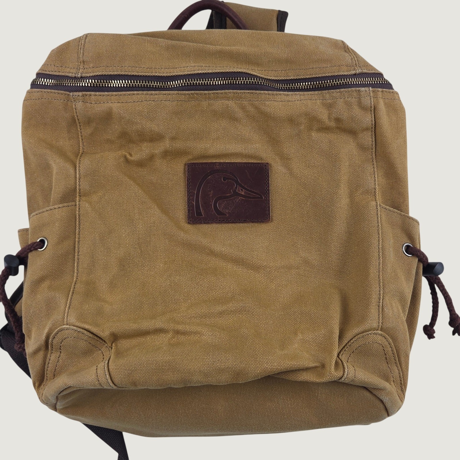 Ducks Unlimited Canvas Backpack Rucksack Field Bag Tan Leather Daypack Rugged