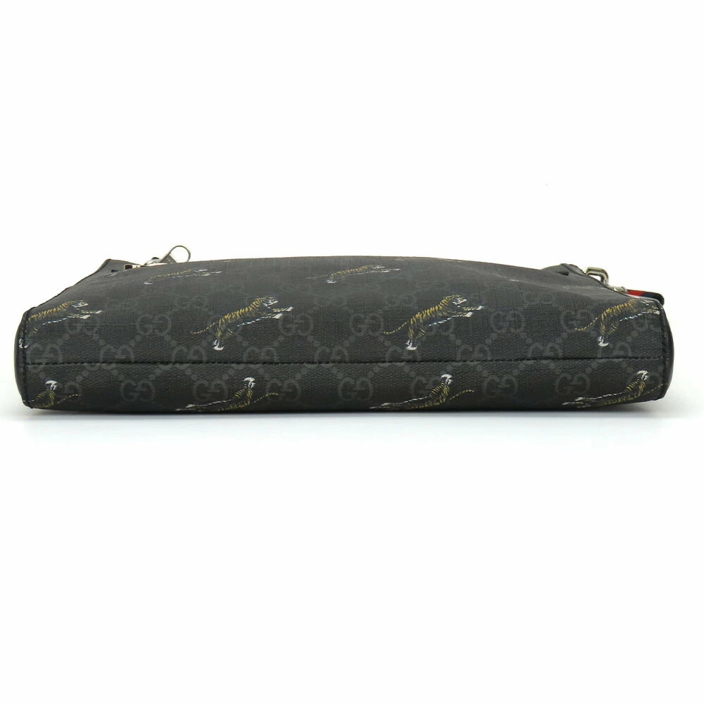 Gucci Shoulder Bag 474137 GG Supreme Canvas Black Gray Silver Hardware Tiger