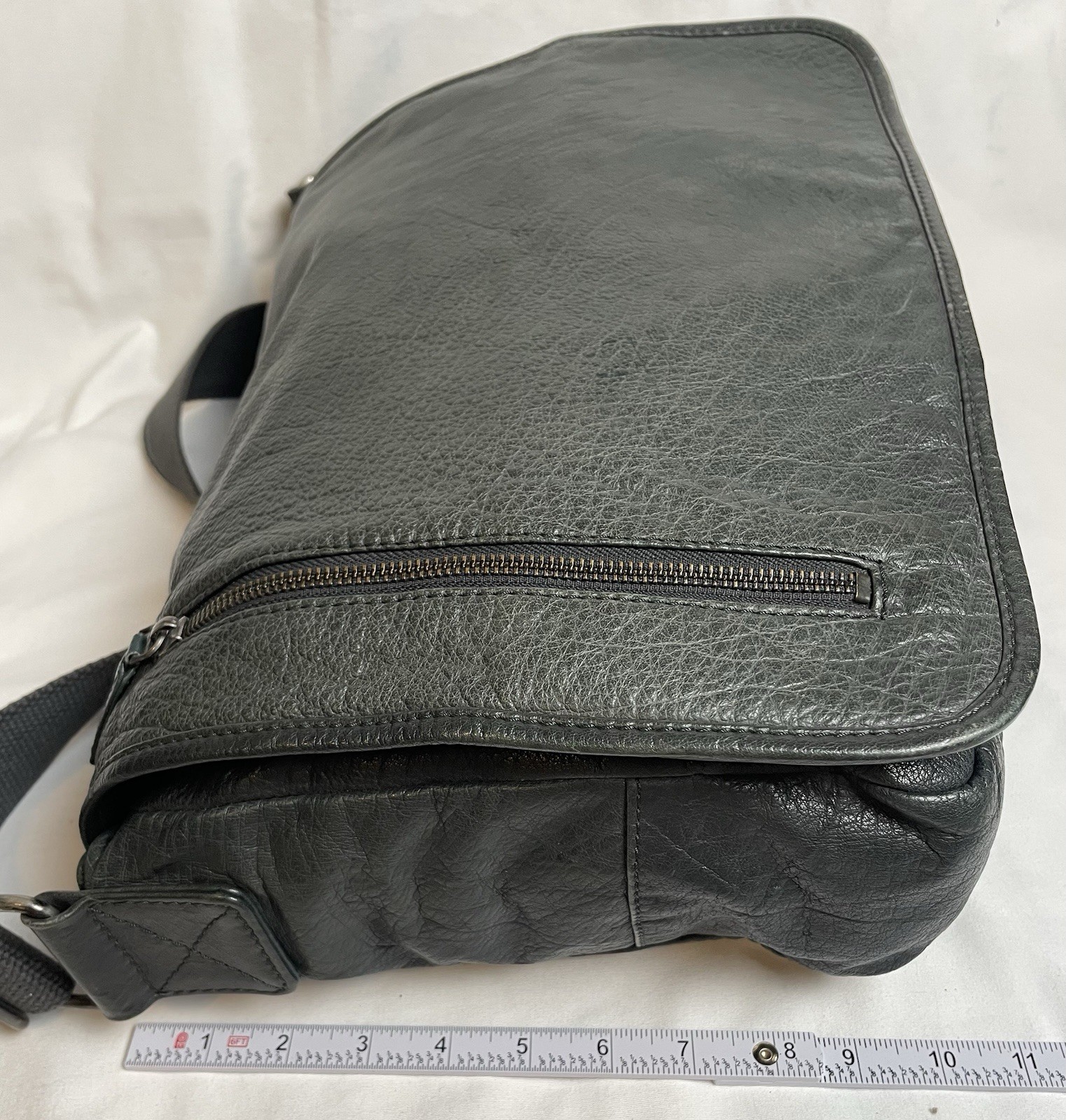 Genuine Leather Messenger Laptop Bag Greenish Gray Adjustable Strap Large