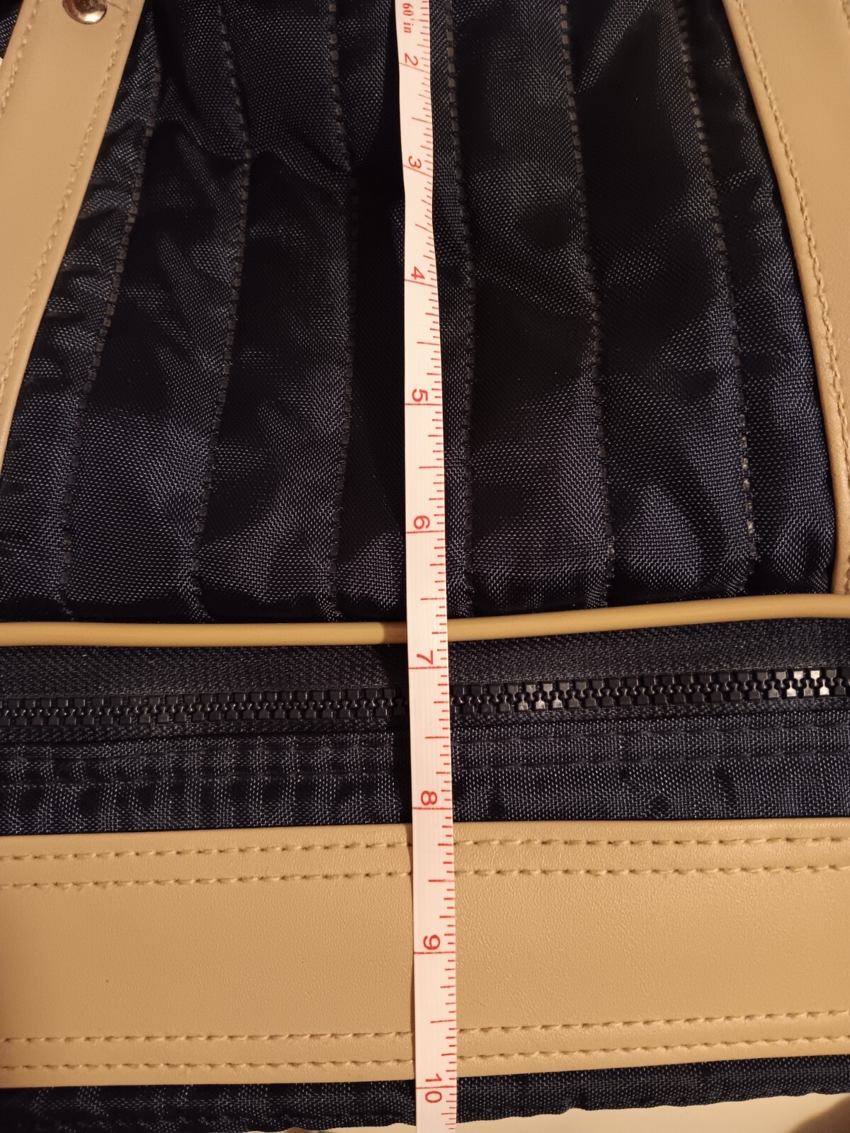 Austads Blue And Tan Bag With Rigid Base And Lower Zippered Area
