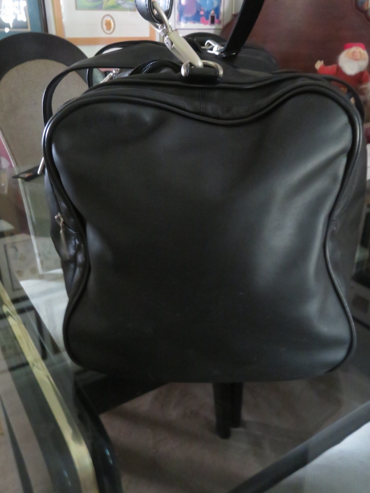 LEEDS Black Genuine Leather Duffel Bag Carry on Travel Gym Weekender 19”