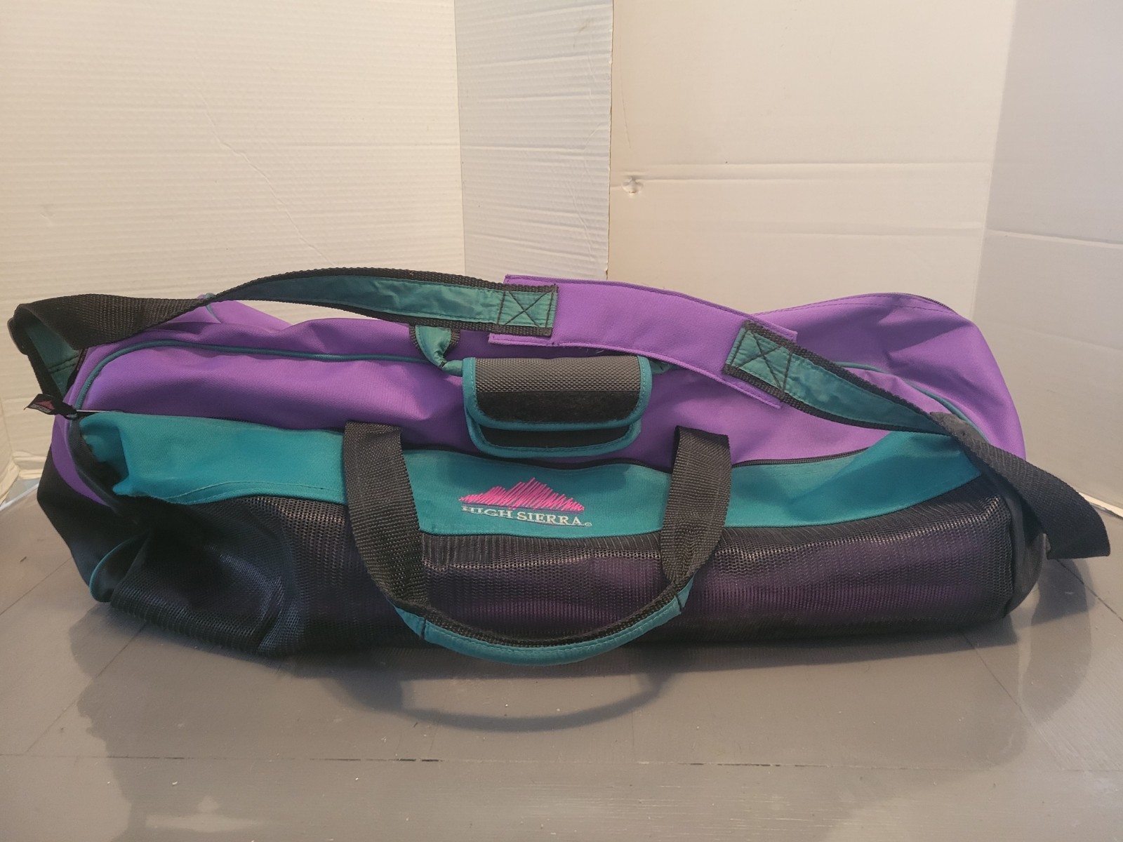 High Sierra Canvas Duffle Gym Travel Bag Purple Teal Vintage 1990s