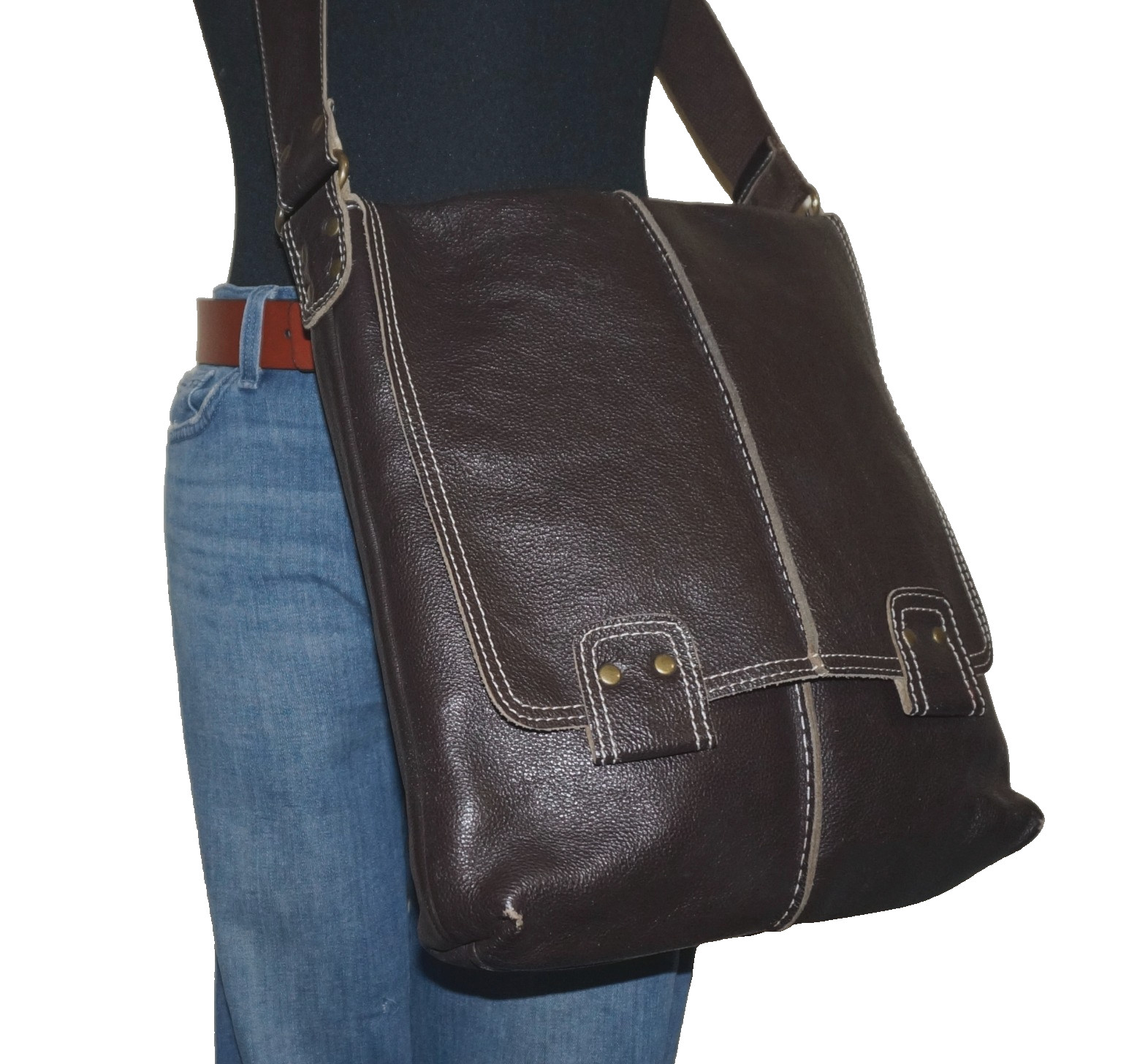 Vintage WILSONS LEATHER Dark Brown Leather Crossbody Bag 15×11 *WEAR