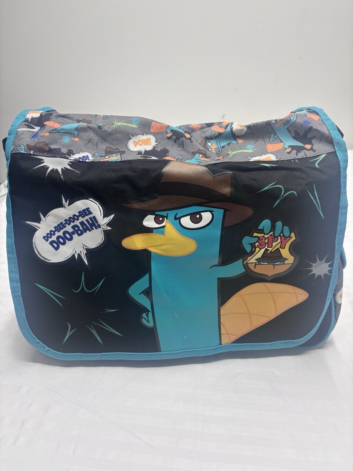 Phineas & Ferb 16″ W x 10″ H x 5″ W Black with Teal Messenger Bag Purse-New!