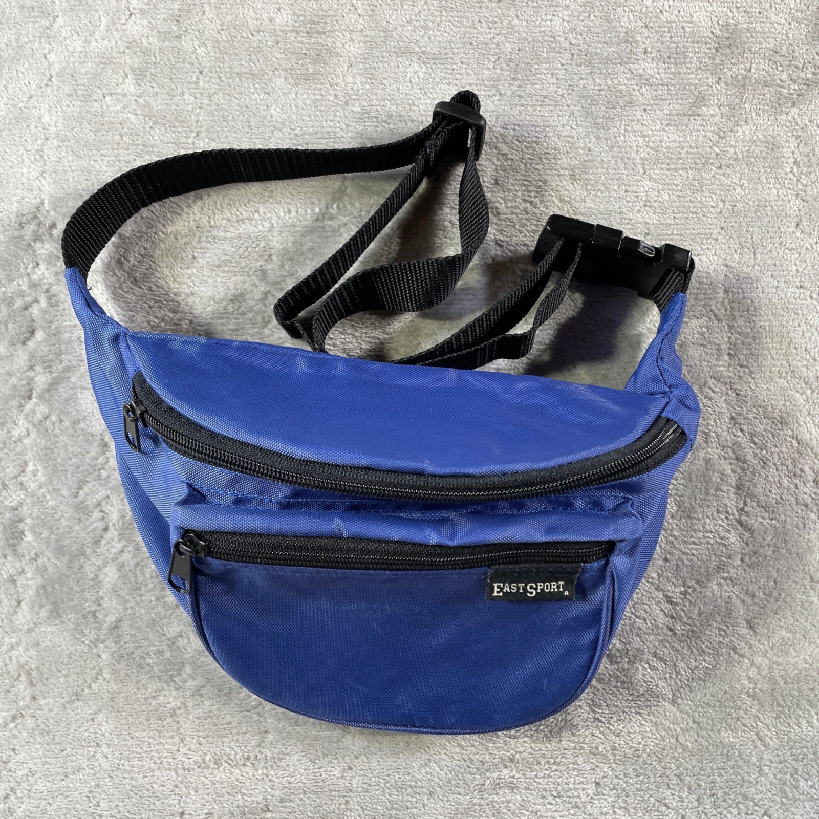 Vintage East Sport Fanny Pack Waist Bag Blue Nylon Adjustable Pockets 90s Y2K