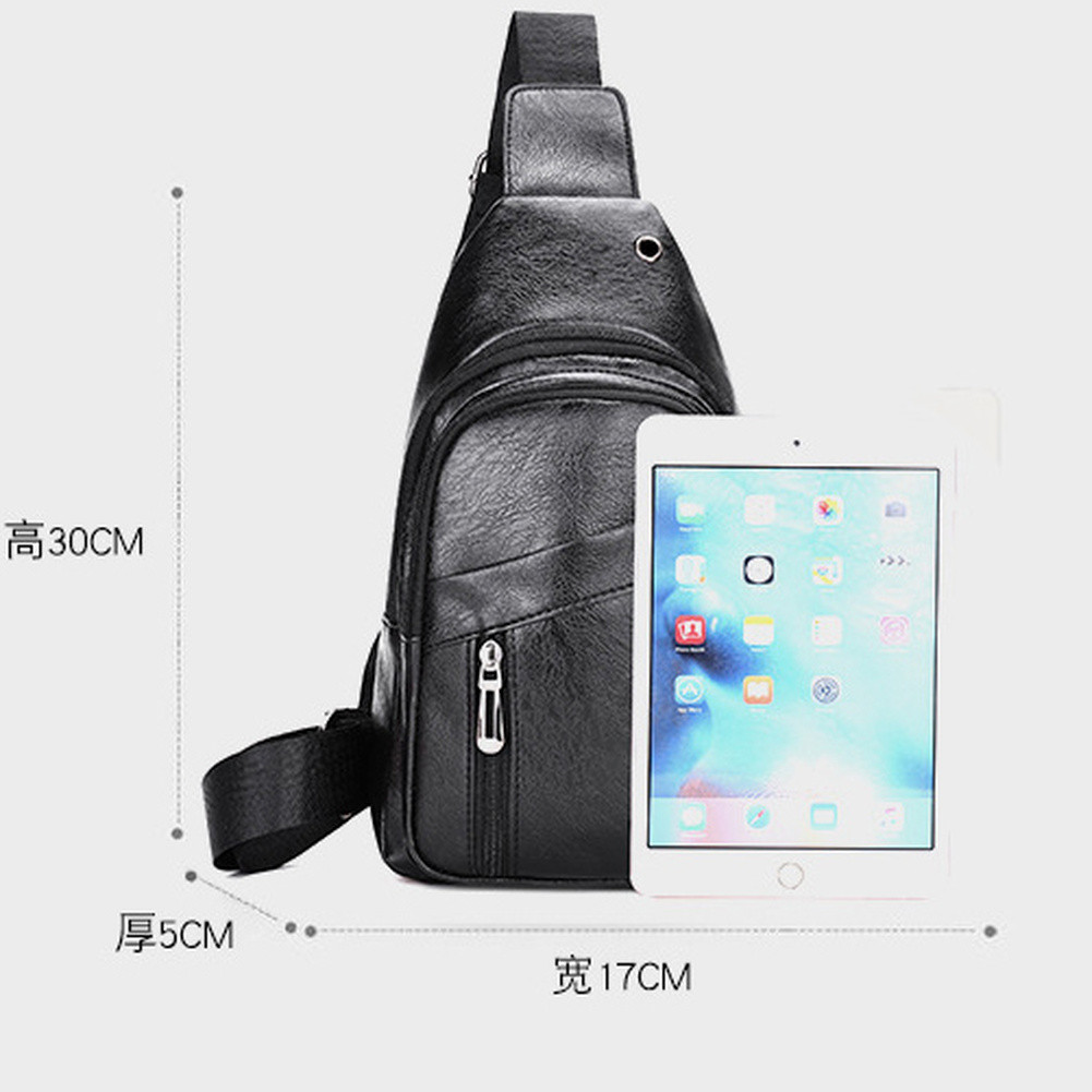 Mens PU Leather Chest Bag Shoulder Pack Earphone Hole Sport Crossbody Handbag US