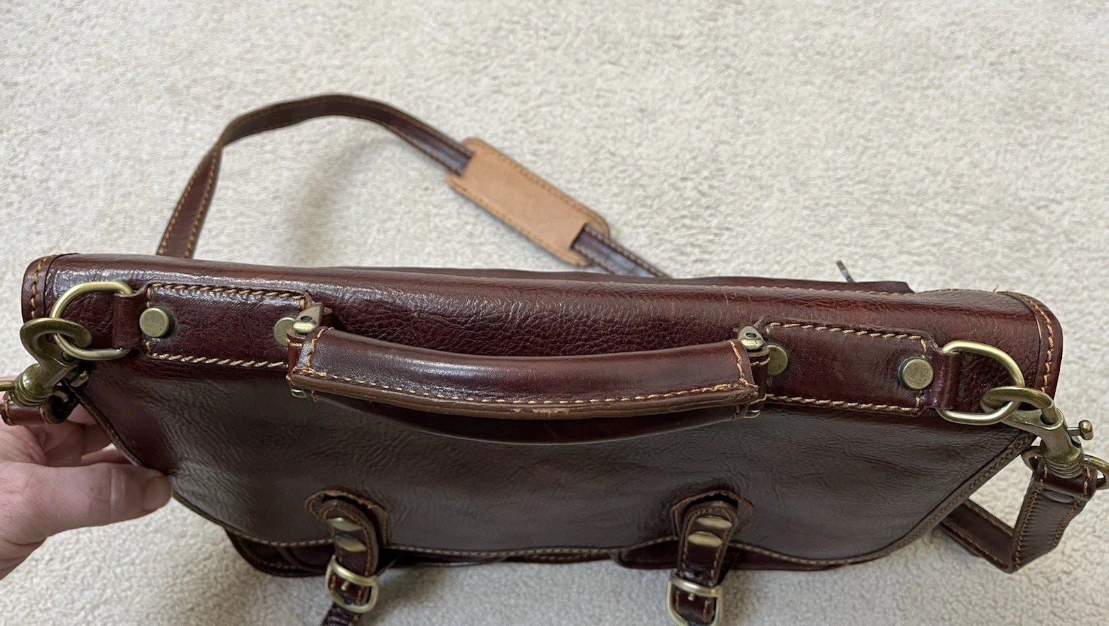 Italian Leather Messenger Computer Commuter Briefcase Bag Brown Strap Snap