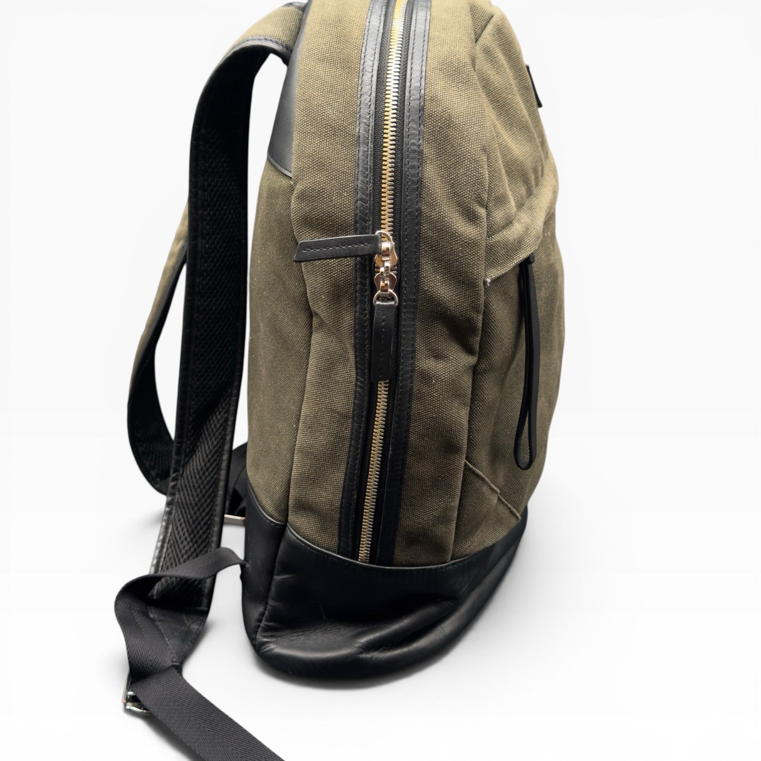 WANT Les Essentiels Kastrup Backpack Olive Green Organic Canvas Leather Trim