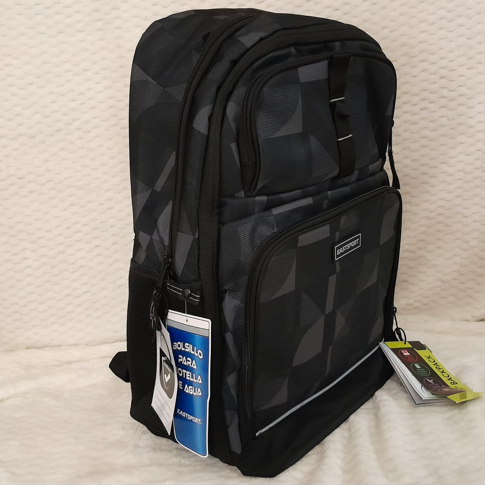 Eastsport Unisex Pro 19″ Backpack Expandable Recycled Studio Geo Black Gray
