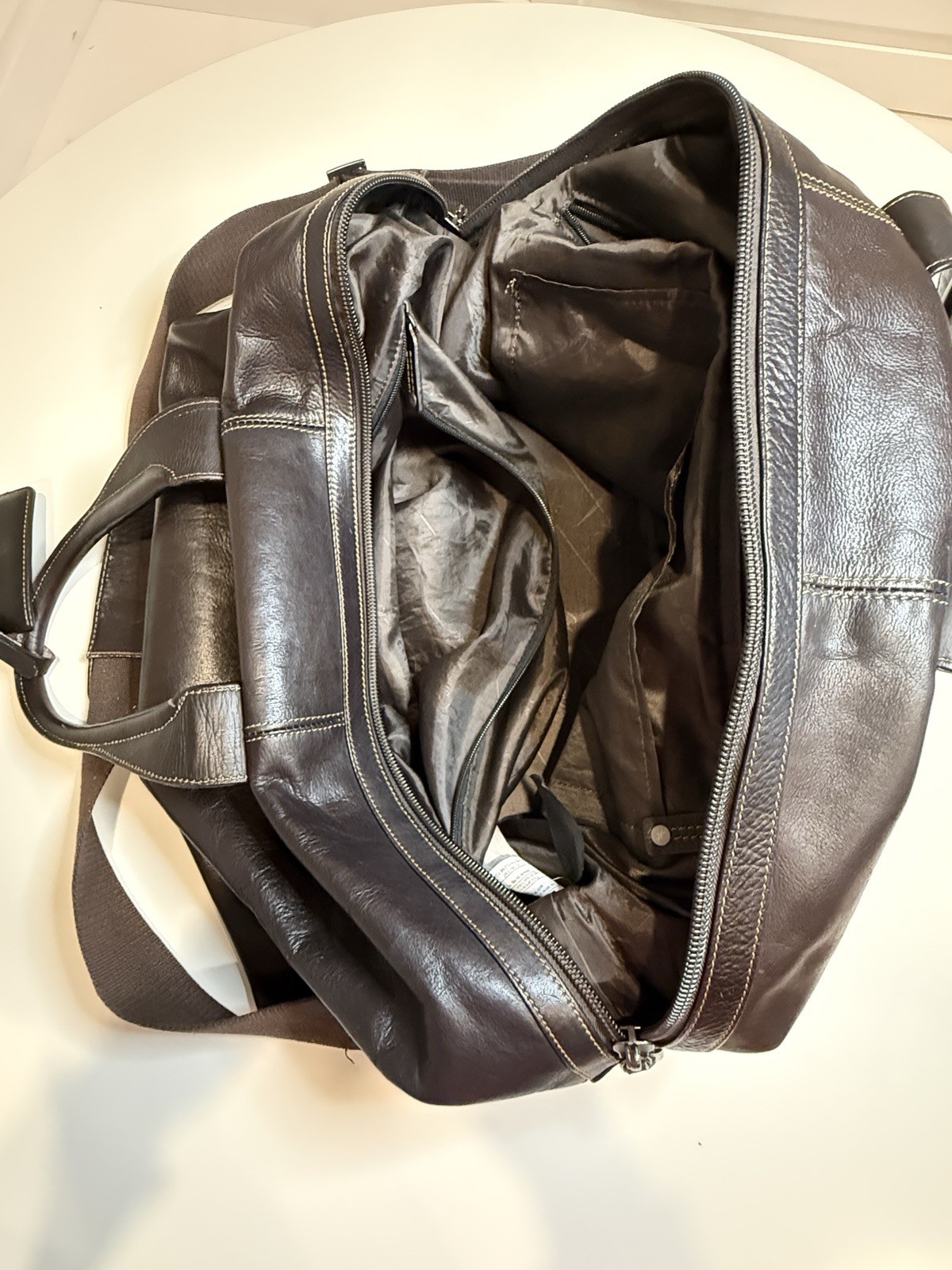 Kenneth Cole Dark Brown Genuine Leather Duffle Weekender Travel Bag Vintage Y2K