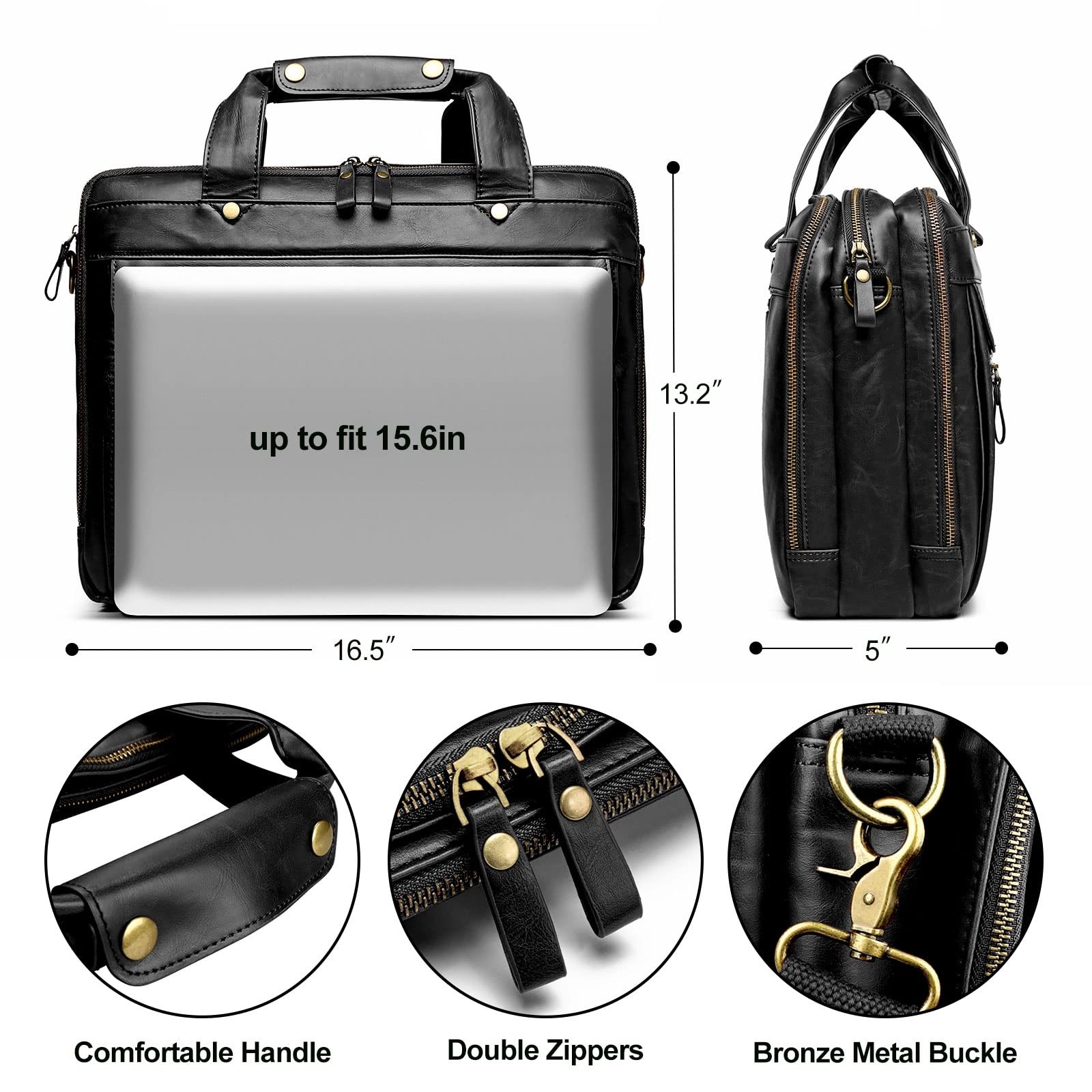 Leather Briefcases for Men 15.6 Inch Laptop Messenger Bag with Triple Compart…