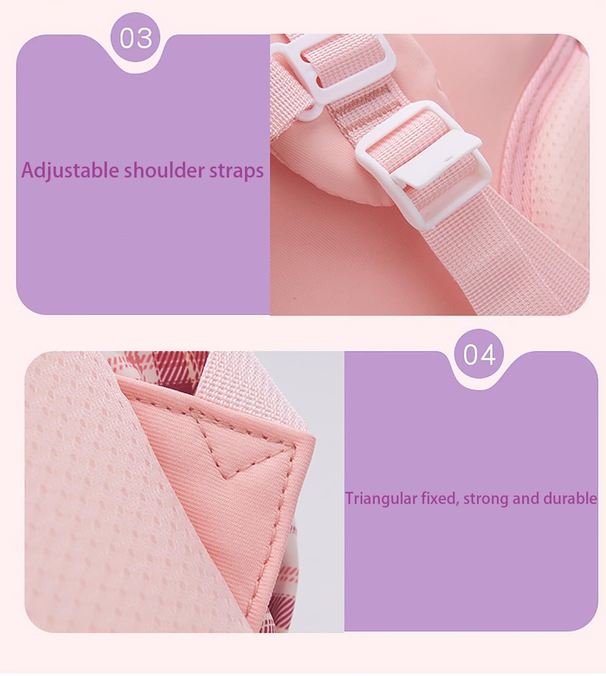 5Pcs Pink School Backpack Set for Girls – Cute Plaid Bookbag Daypacks Travel