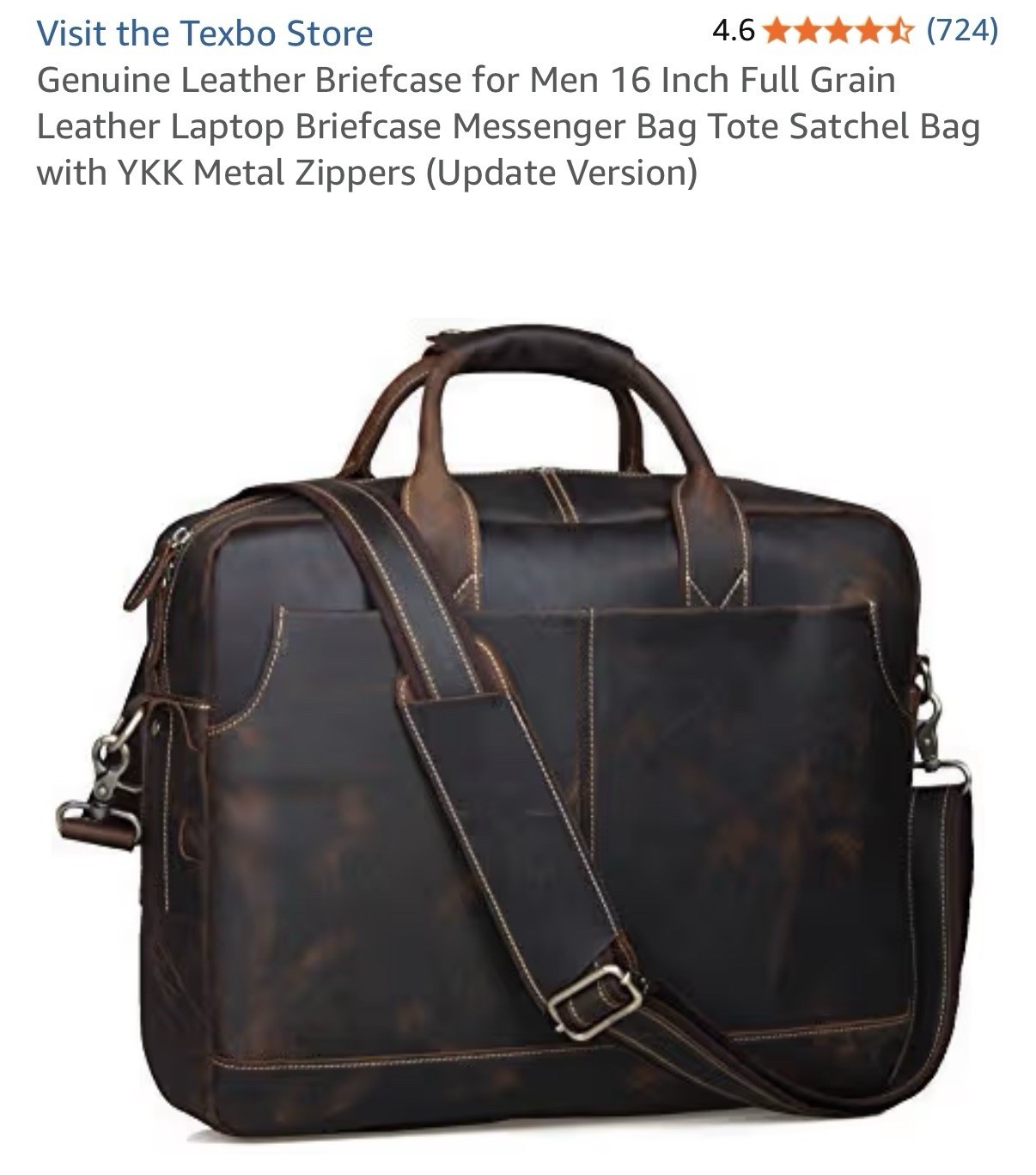 Full Grain Leather Laptop Briefcase 16 x 12 x 4” Messenger Bag Tote Satchel