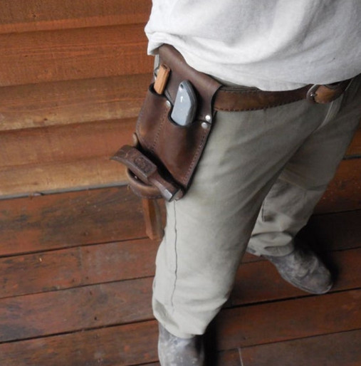 Men waist Bag belt pack Hammer Axe tool knife holder case Cow Leather brown H277