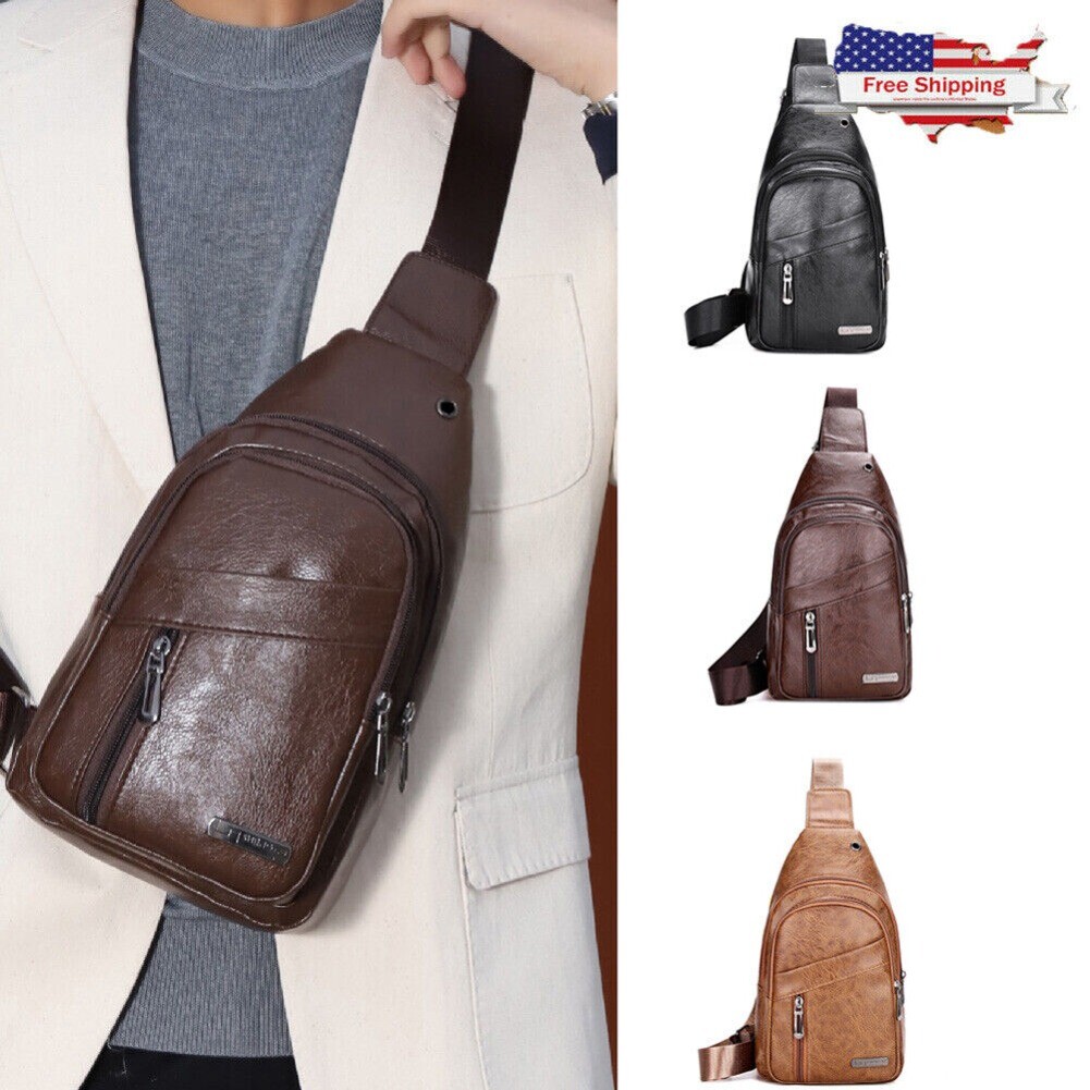 Men’s Large Capacity Single Shoulder Crossbody Bag Multifunctional Chest Bag US