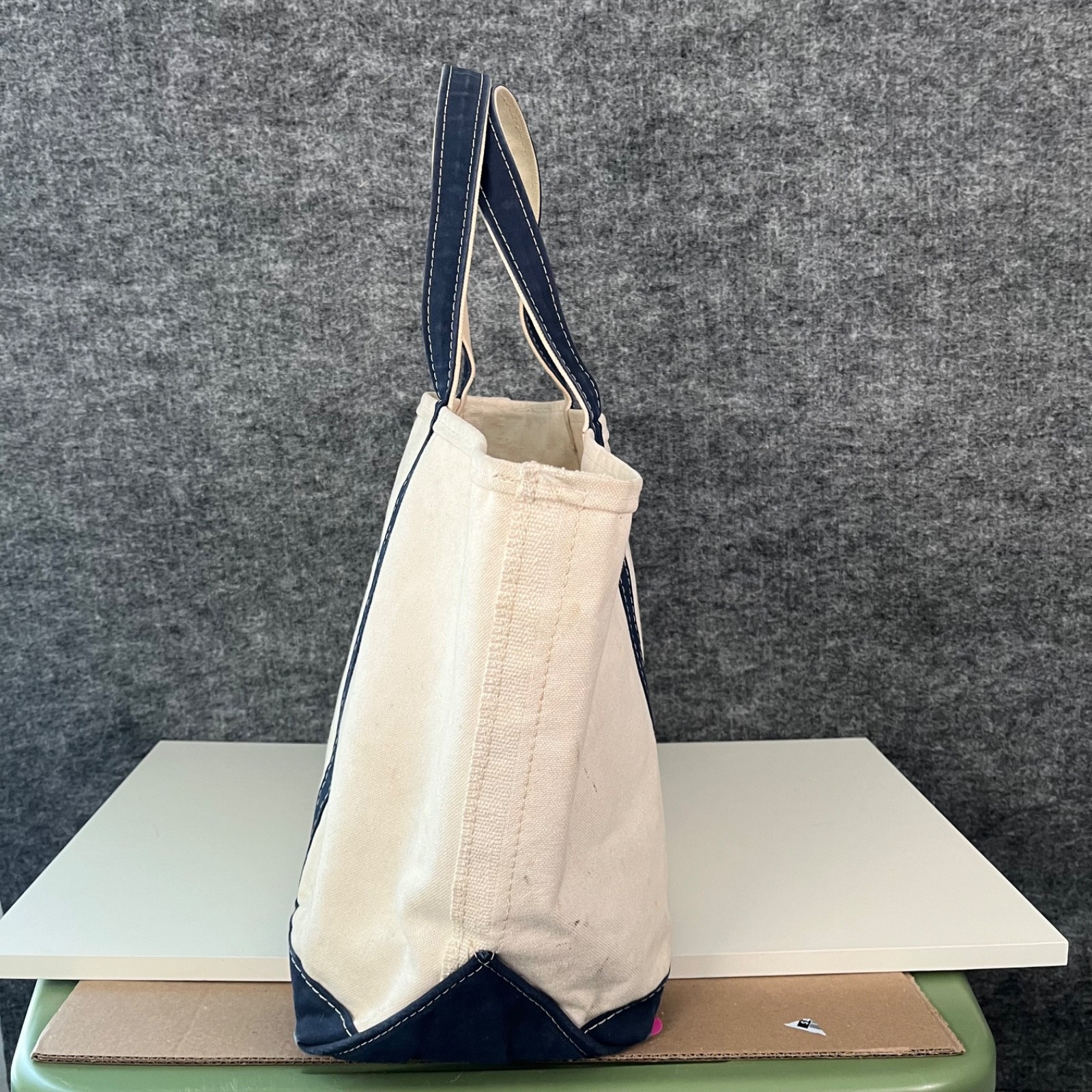 Vintage Boat & Tote Bag LL Bean USA Utility White Navy Outdoors Canvas Beach 80s