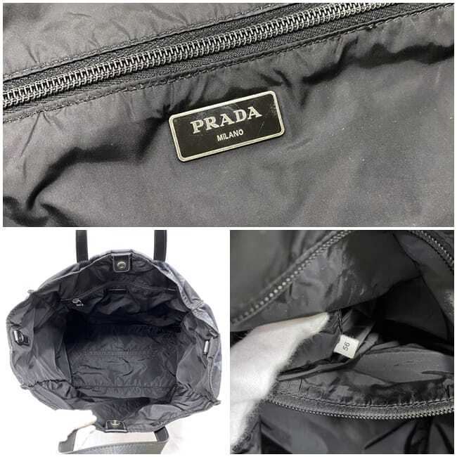Prada tote bag navy black testuto camouflage triangle logo plate nylon leather