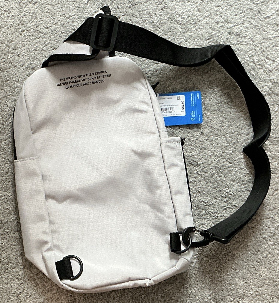 adidas Trefoil Small Crossbody Sling Bag Zip Adjustable Strap Pockets Beige