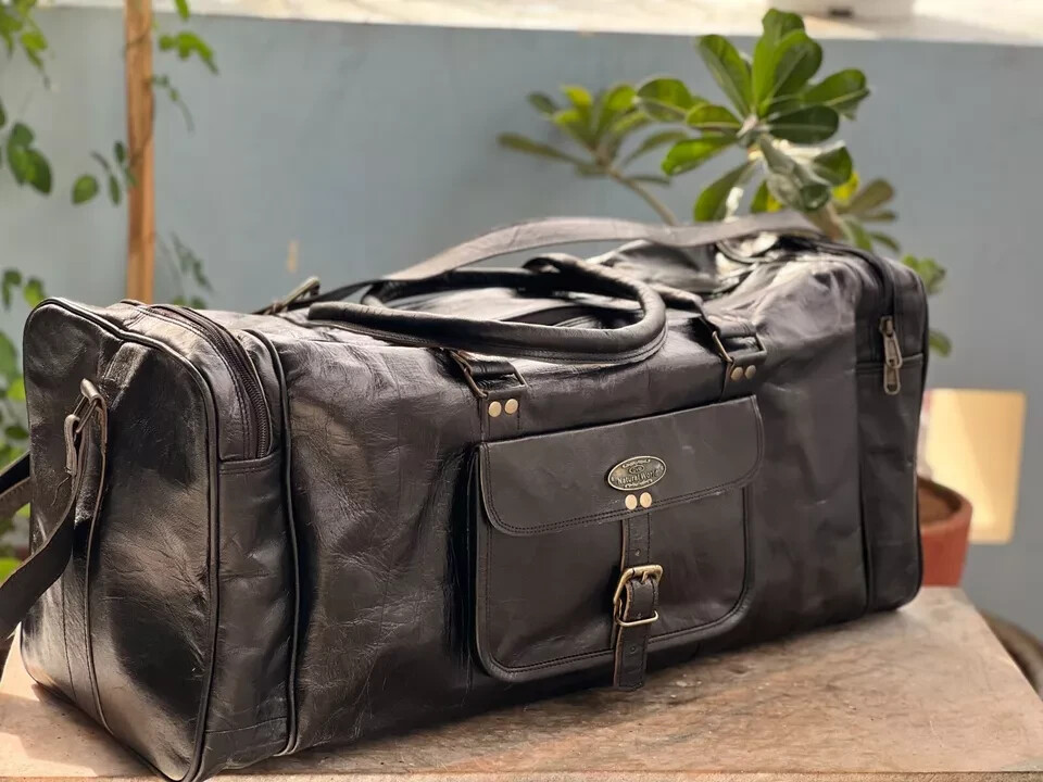 Leather Travel Duffel Weekend Overnight Luggage Men’s Bag Free Black Purse