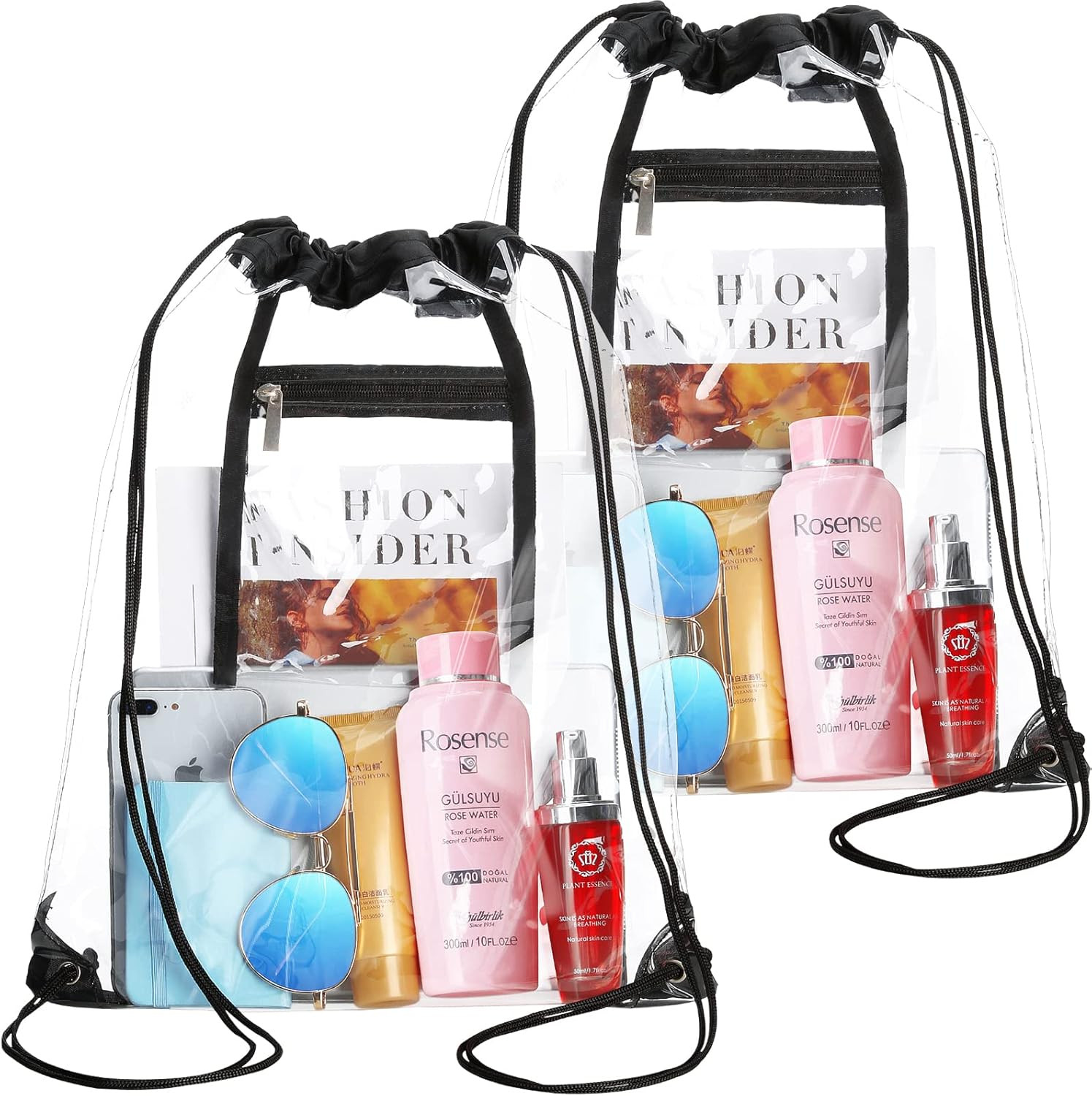 NATURAL STYLE 2 PACK Clear Drawstring Bag Stadium Approved, See through PVC Draw