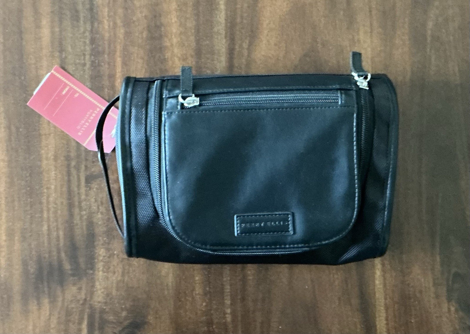 Perry Ellis Faux Leather Zip Around & Carry Handle Men’s Toiletry Bag NWT Black