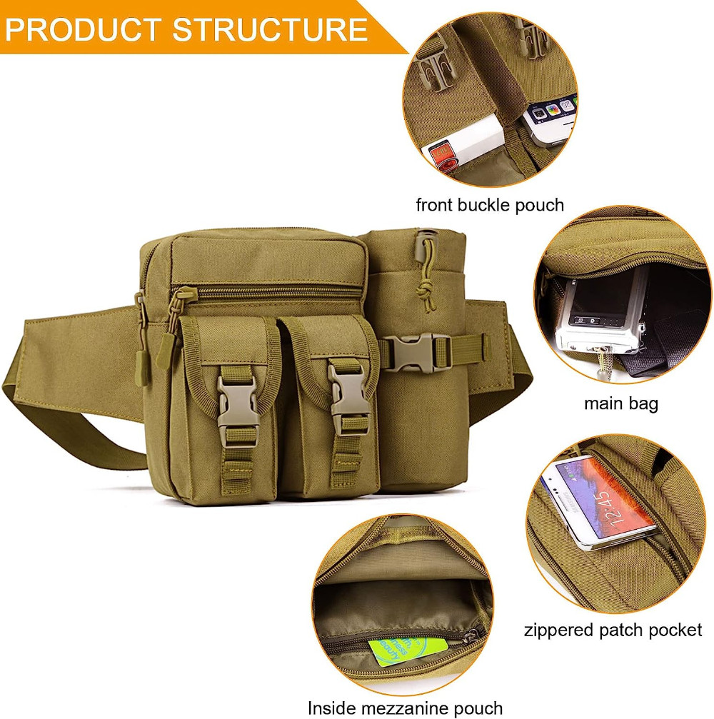 Outdoor Tactical Waist Fanny Pack Pouch Camping Hiking with Water Bottle Bag