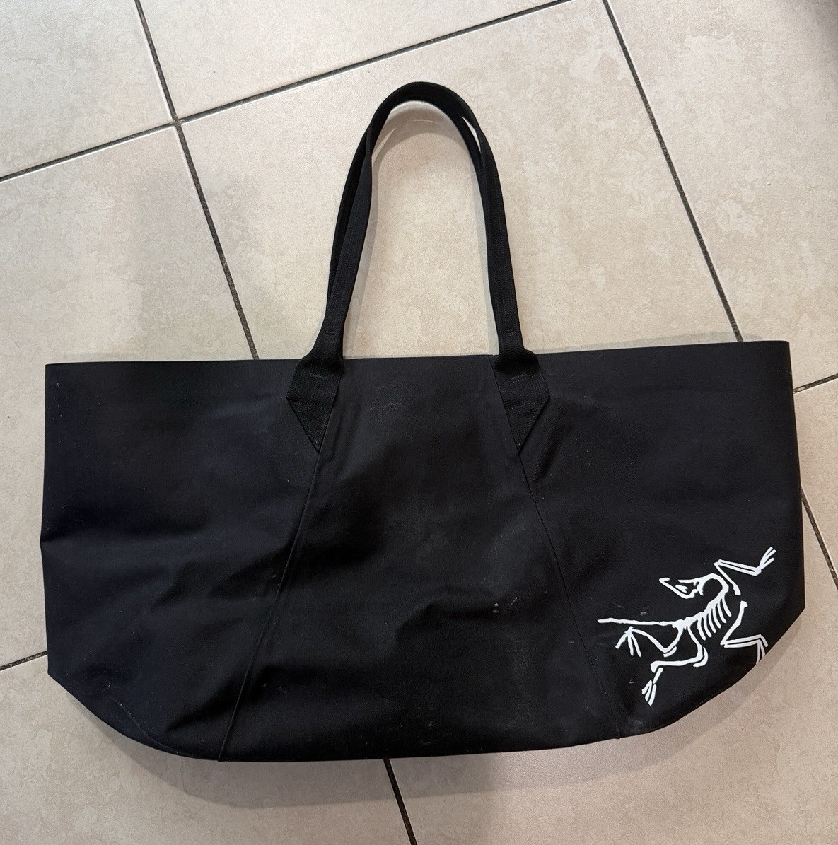 Arc’teryx Black Tote Bag White Logo Dinosaur Graphic Unisex Double Handles