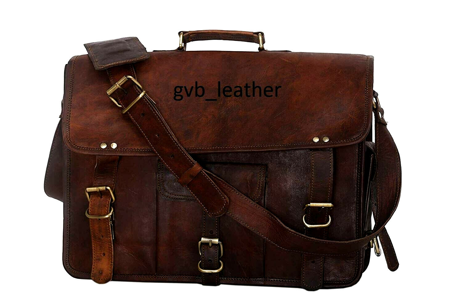 Men’s Genuine Cow Leather Messenger Vintage Brown Shoulder Laptop Bag Briefcase
