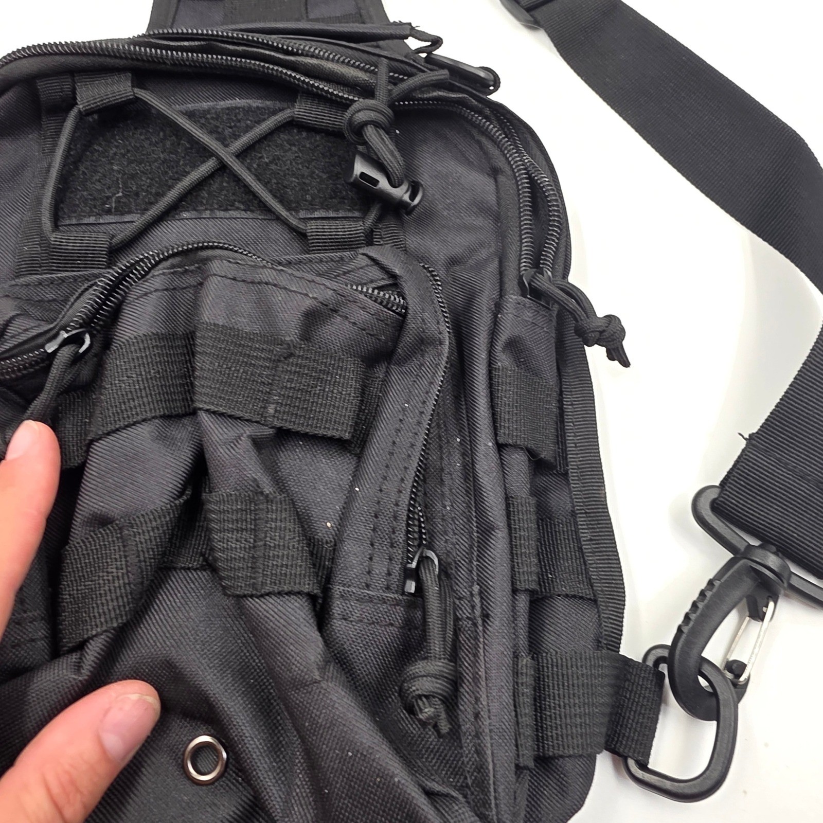 Black Tactical Sling Bag MOLLE Messenger Shoulder Pack Utility EDC Gear