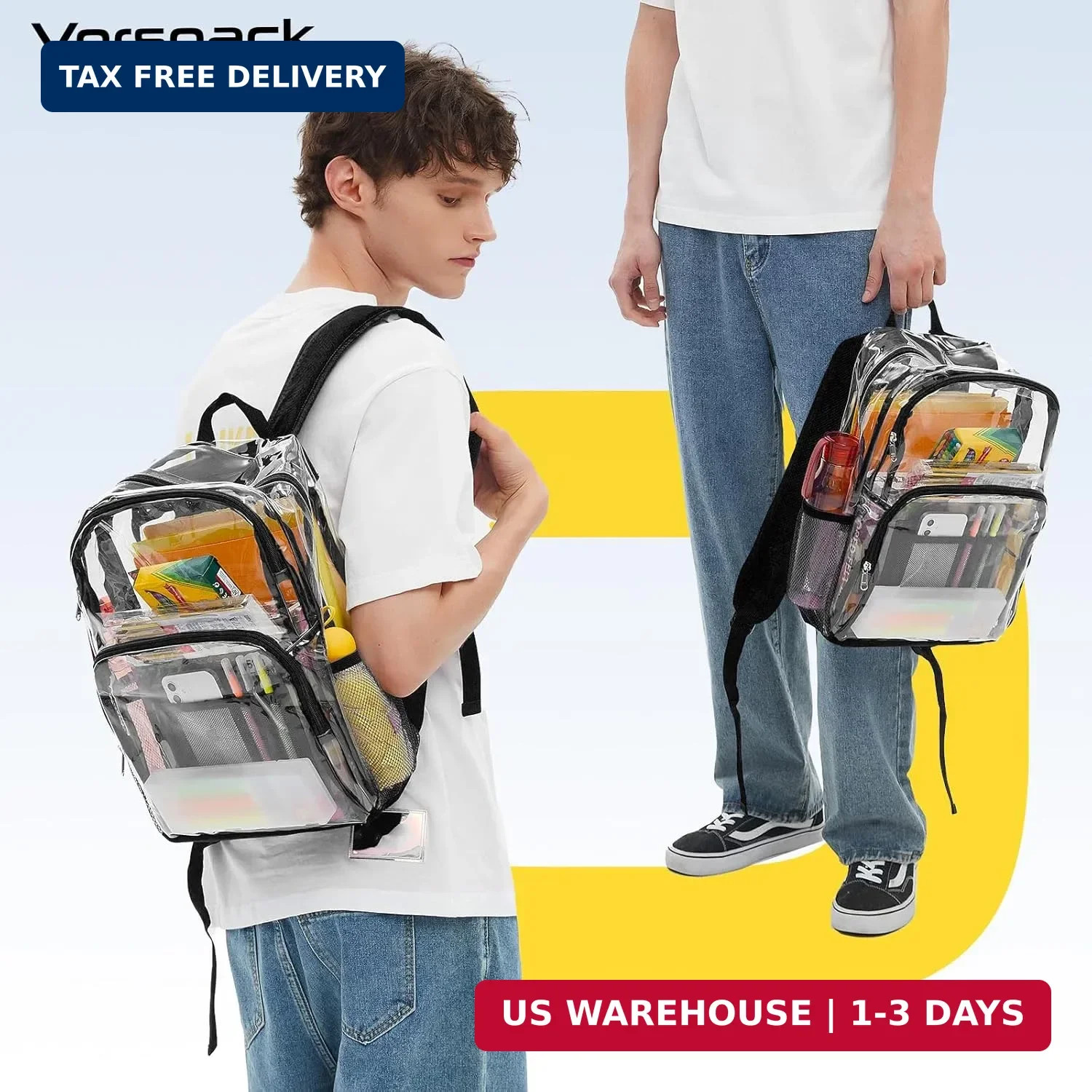 Vorspack Clear Backpack Heavy Duty – Large Clear Bookbag Transparent See Through