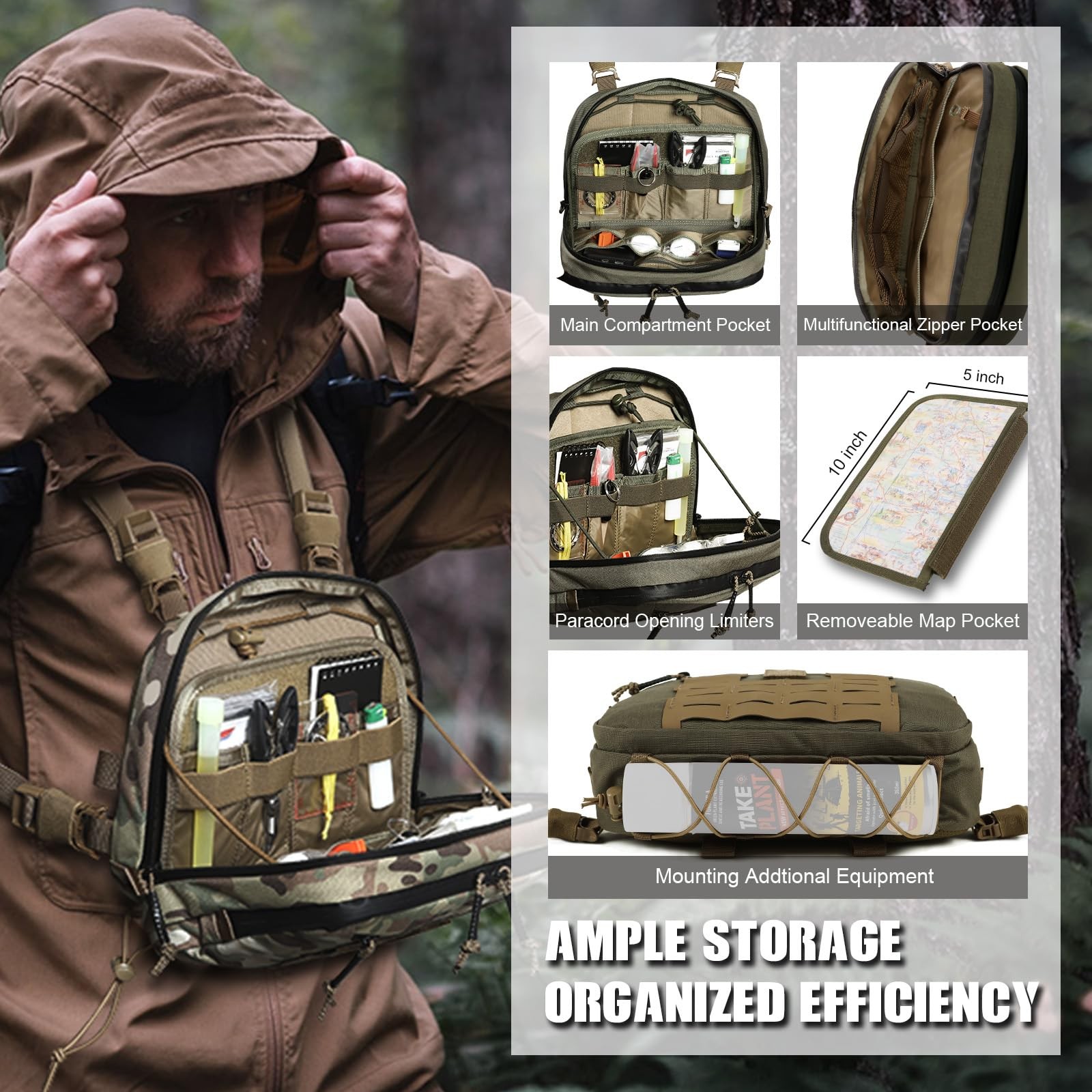 Tactical Chest Rig Bag, 3L Utility Hypalon Molle Chest Rig With Map Pocket 50…