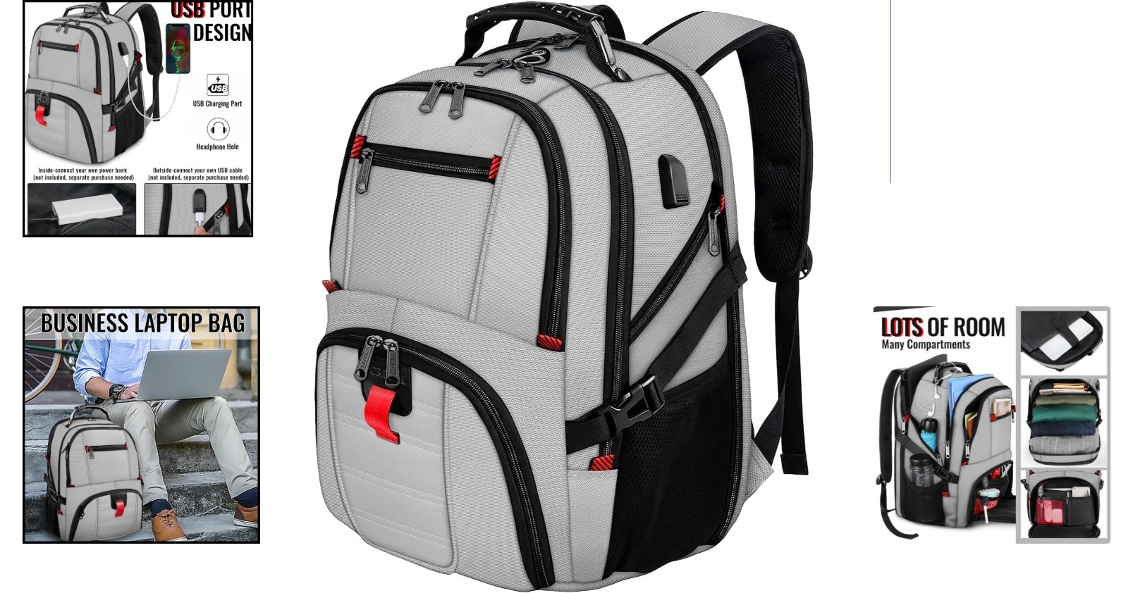 50L Extra Large Travel Backpack for 17-inch Laptops | Water Resistant & USB Port