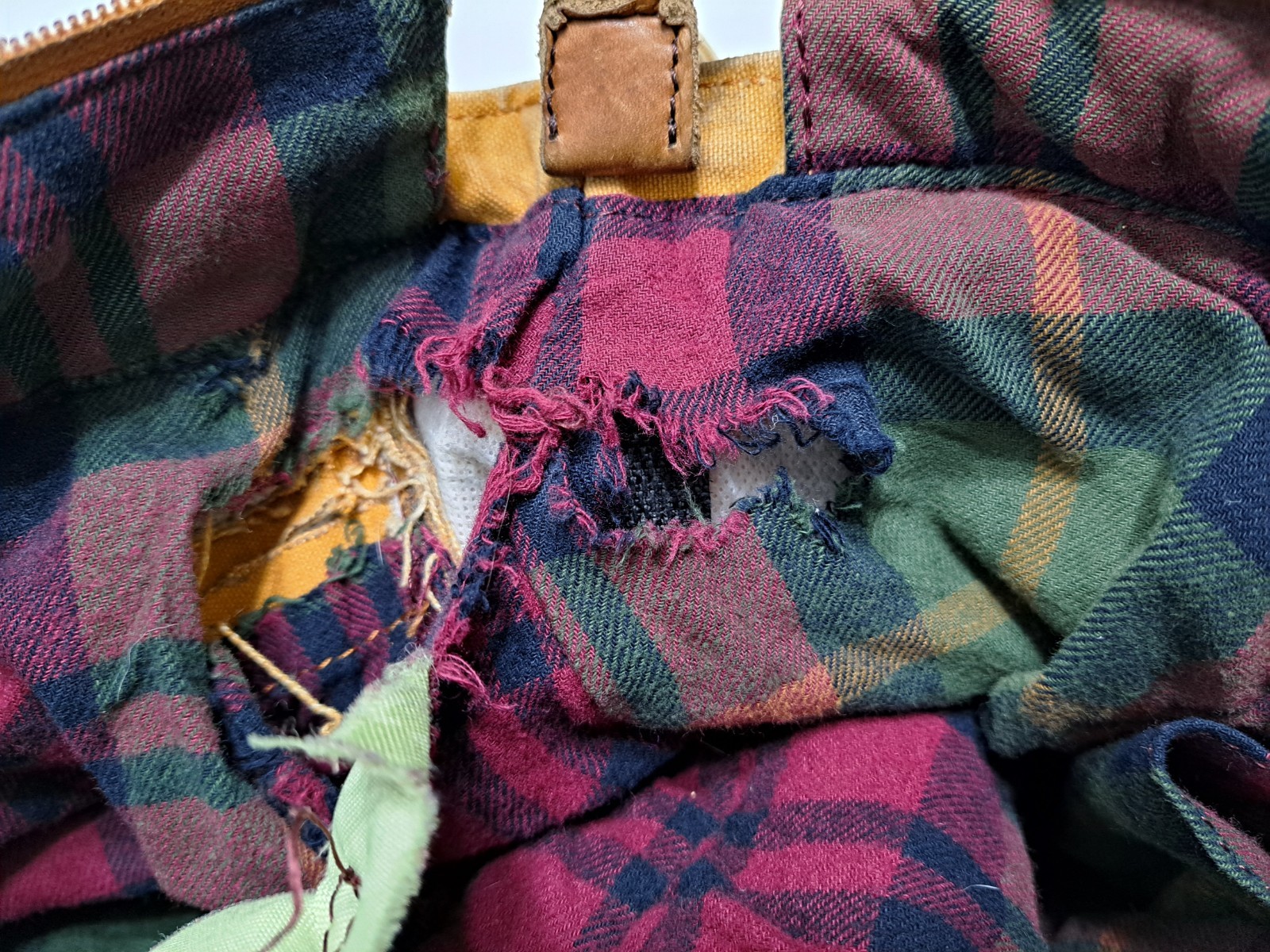 LL Bean Canvas Messenger Bag Distressed Plaid Lined Vintage Army School Travel
