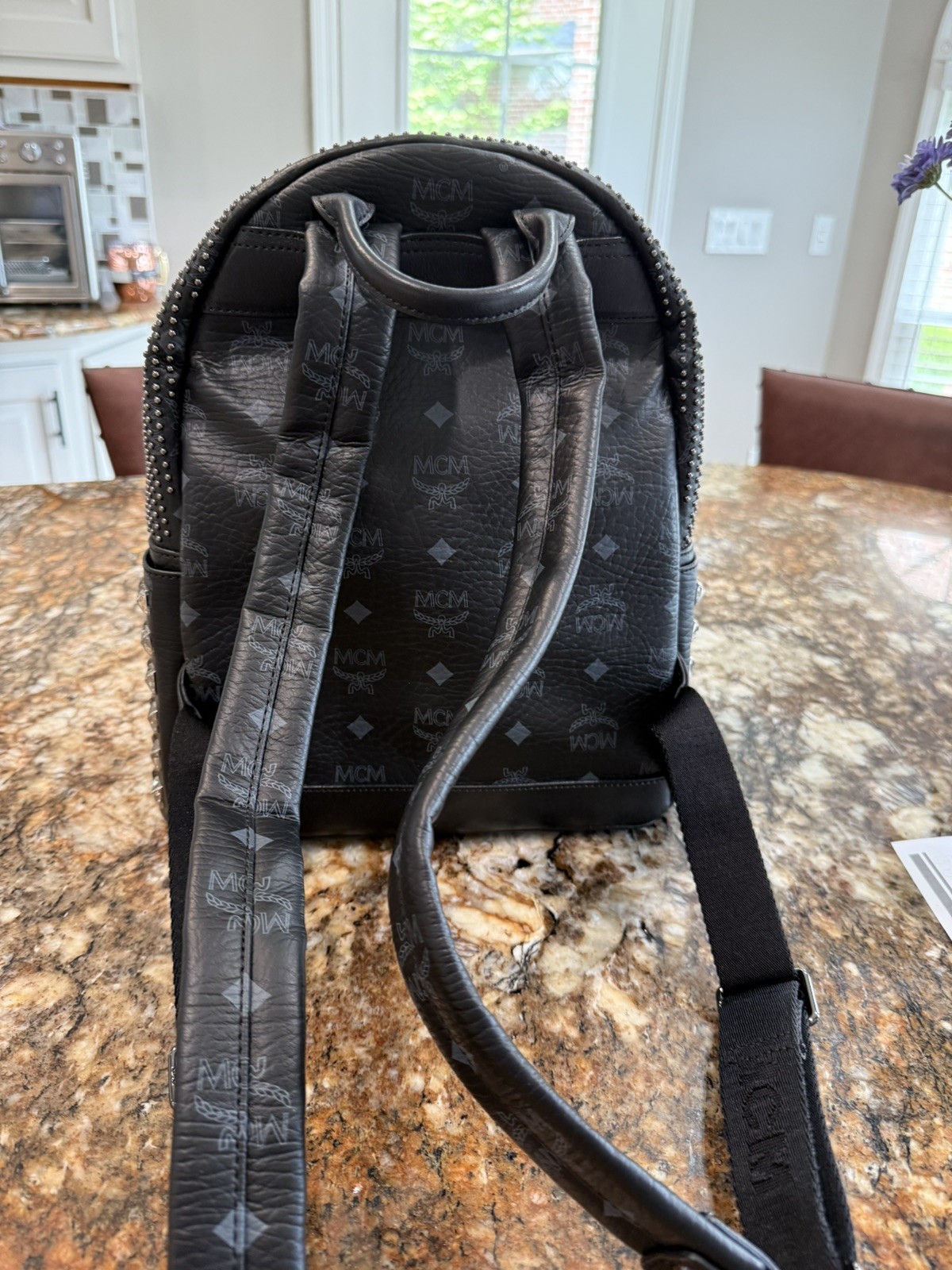 MCM Black Leather studded Backpack M Size – New without tags
