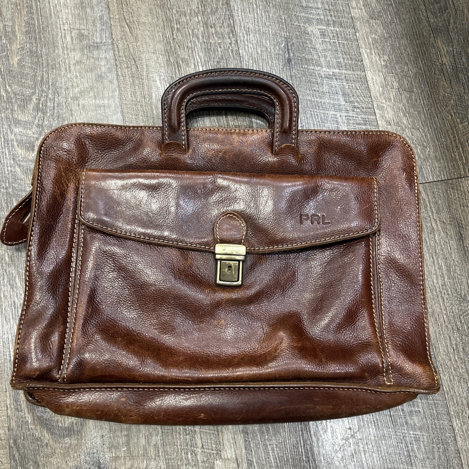 Floto Brown Soft Leather Laptop Briefcase Made In Italy Excellent Worn Condition