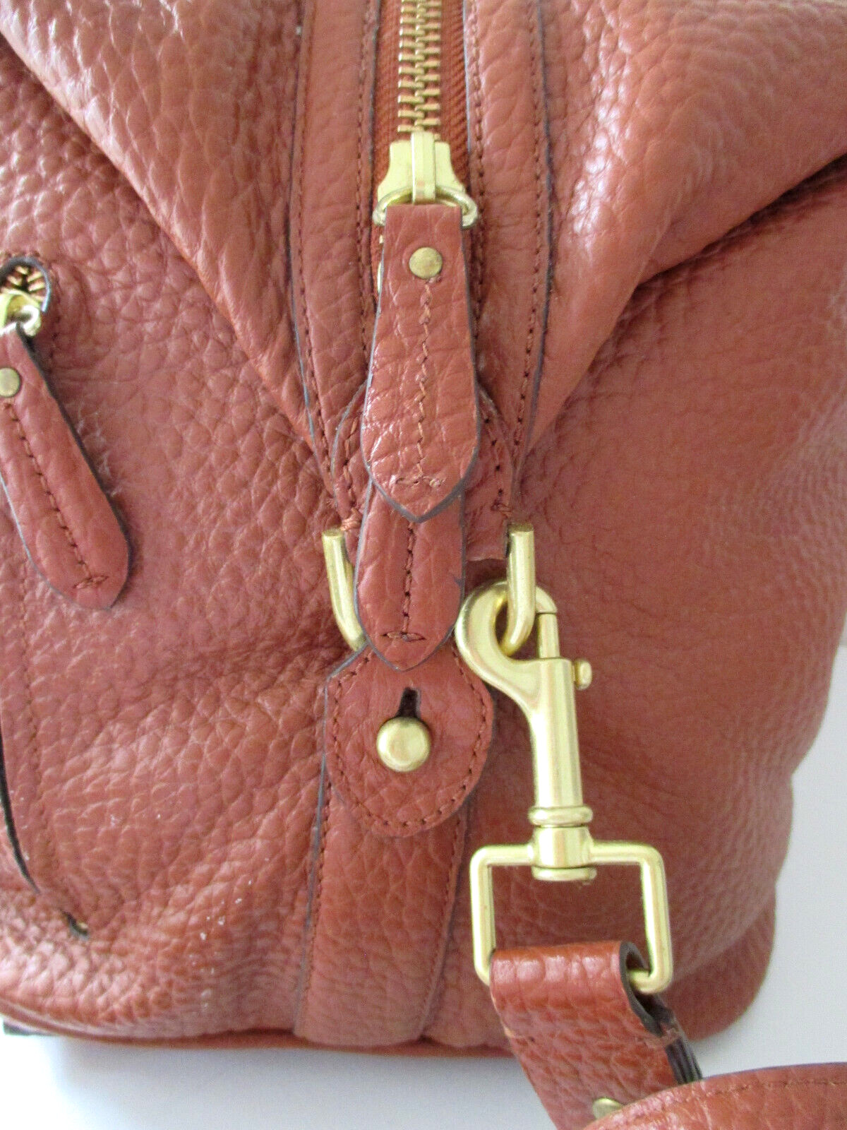Cole Haan Duffle Bag Brown Pebbled Leather Removable Strap Zipper Close