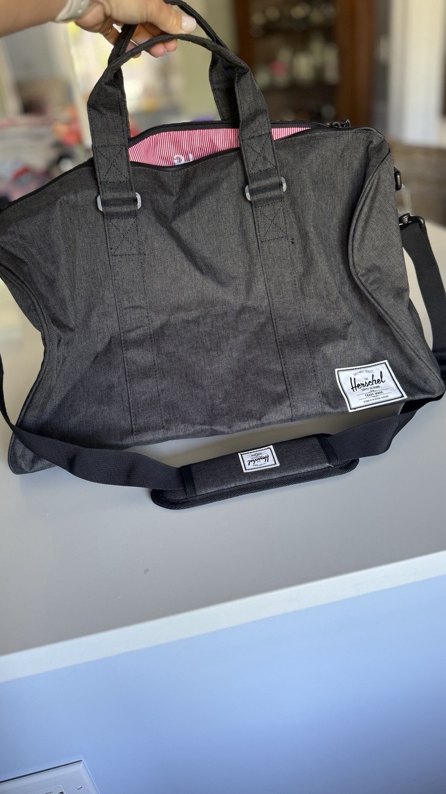 New w/out Tags Herschel Novel Duffel Bag Black Crosshatch. Shoe Storage. 20x12x8