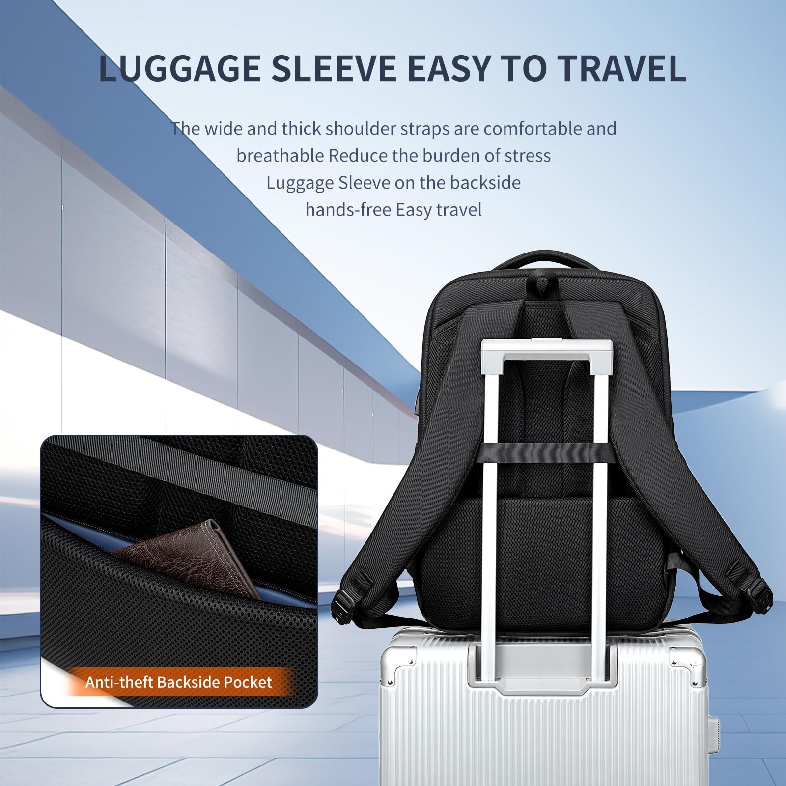 Slim Anti-Theft Laptop Backpack with USB Charging Port, Water Resistant, Fits 15