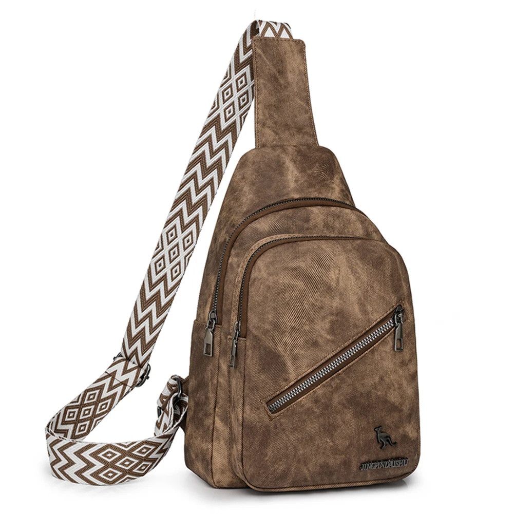 PU Leather Chest Bag Small Waist Bag Adjustable Guitar Strap Crossbody Sling Bag