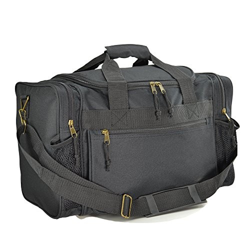 Medium Black Polyester Duffel Bag with Mesh Pockets and Shoulder Strap 17x9x9