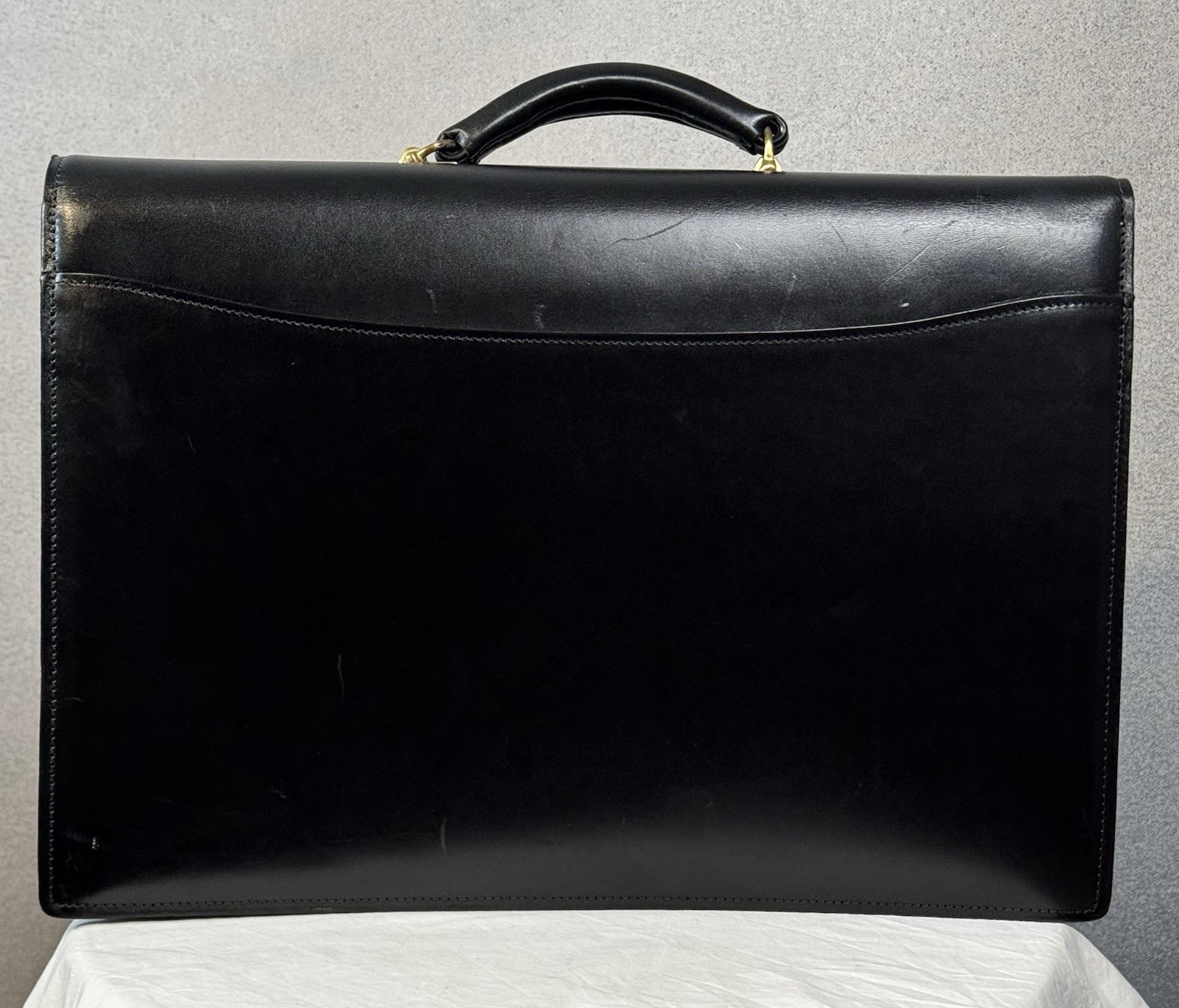 Schlesinger Black Leather Attaché Briefcase Brass Combination Lock Executive