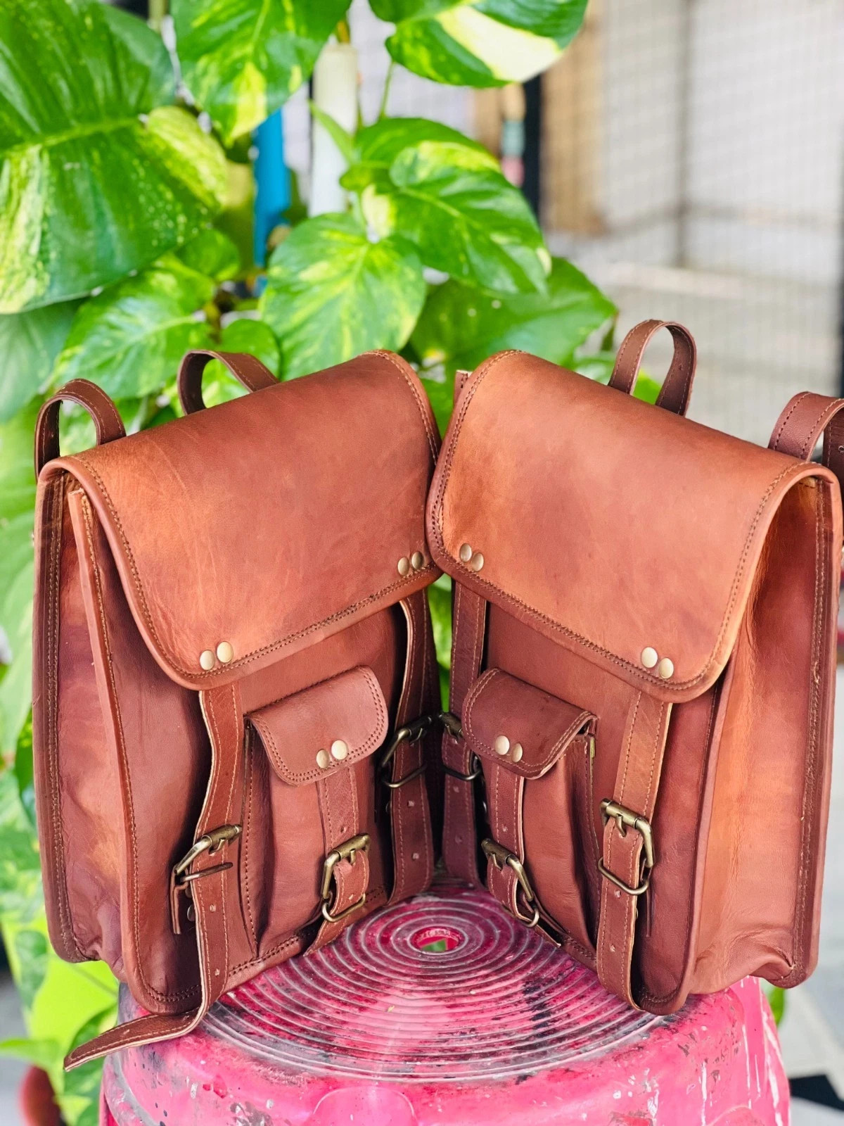 Genuine Secure Leather Messenger Satchel motorcycle bag Complete set
