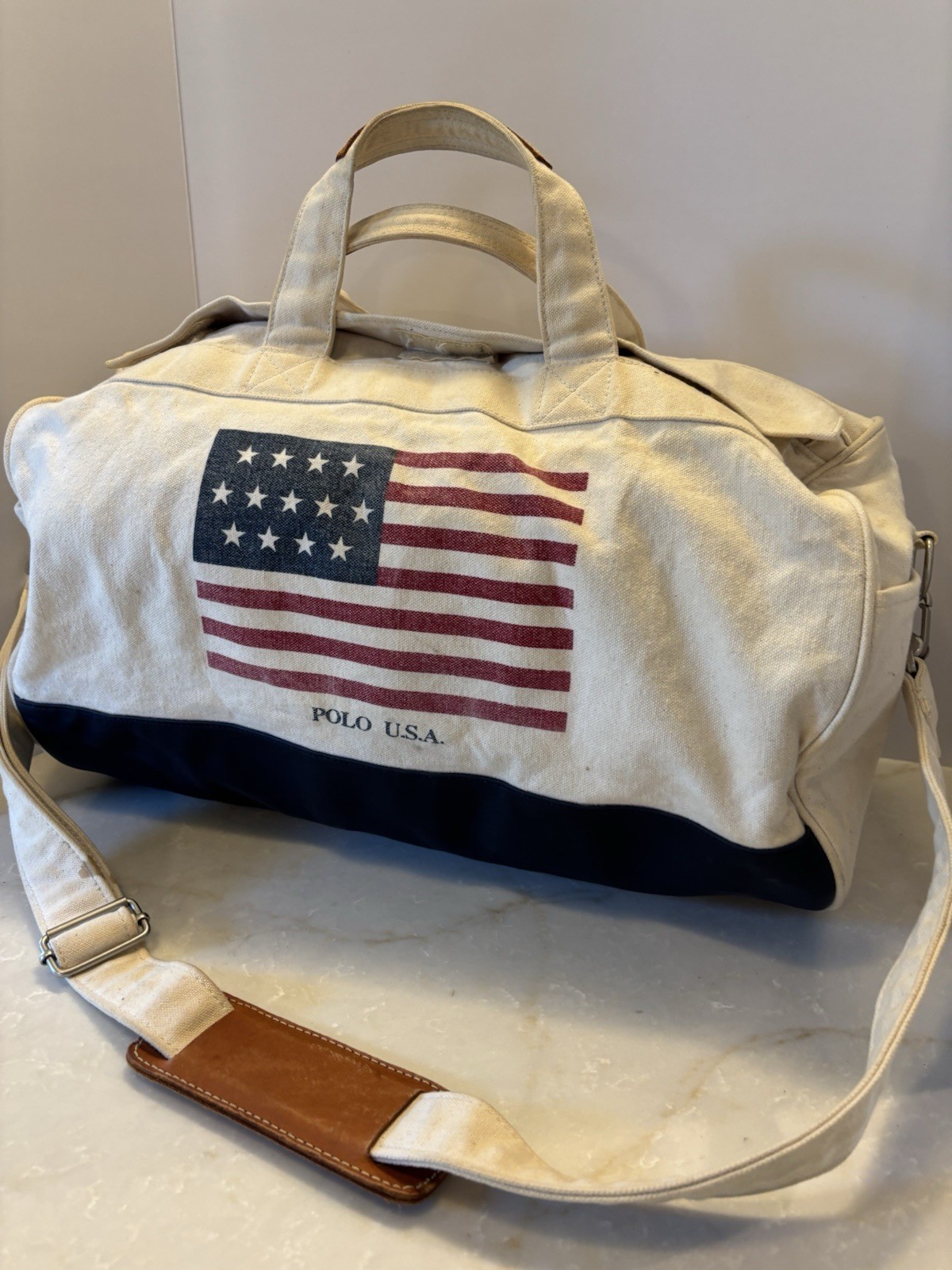 Vintage 1990’s Polo Ralph Lauren Canvas Boston Bag Flag USA