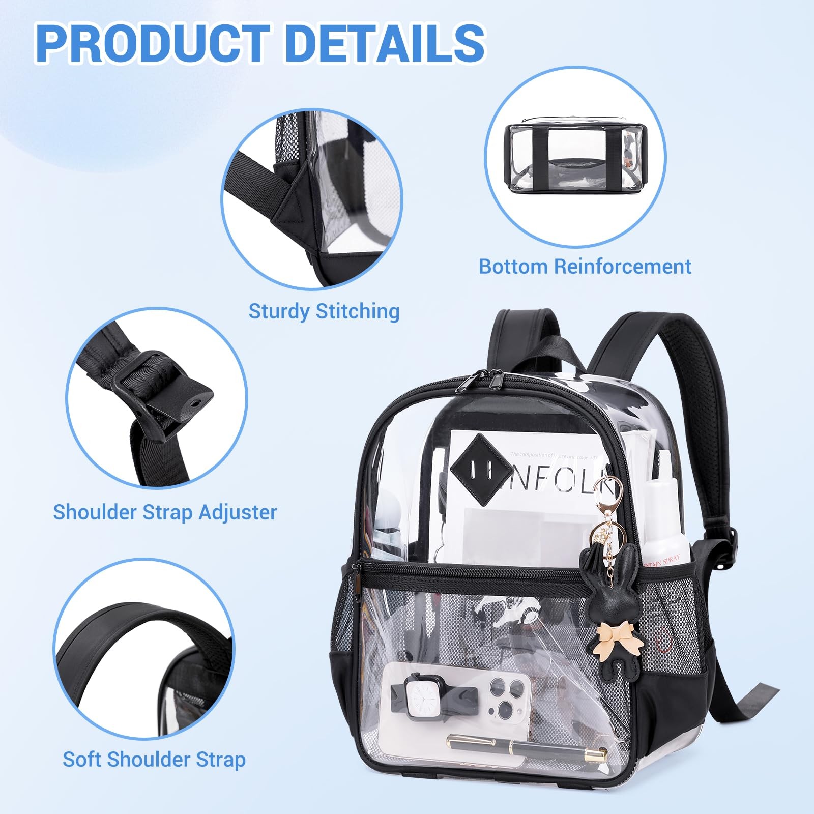 Clear Backpack for Stadium Events Approved 12×6×12, Thick TPU Mini Clear Bag …