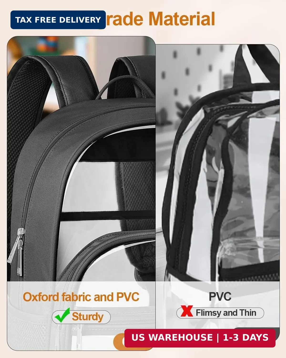 KIMNERPU Clear Backpack, Heavy Duty Transparent Bookbag for School, Fabric & PVC
