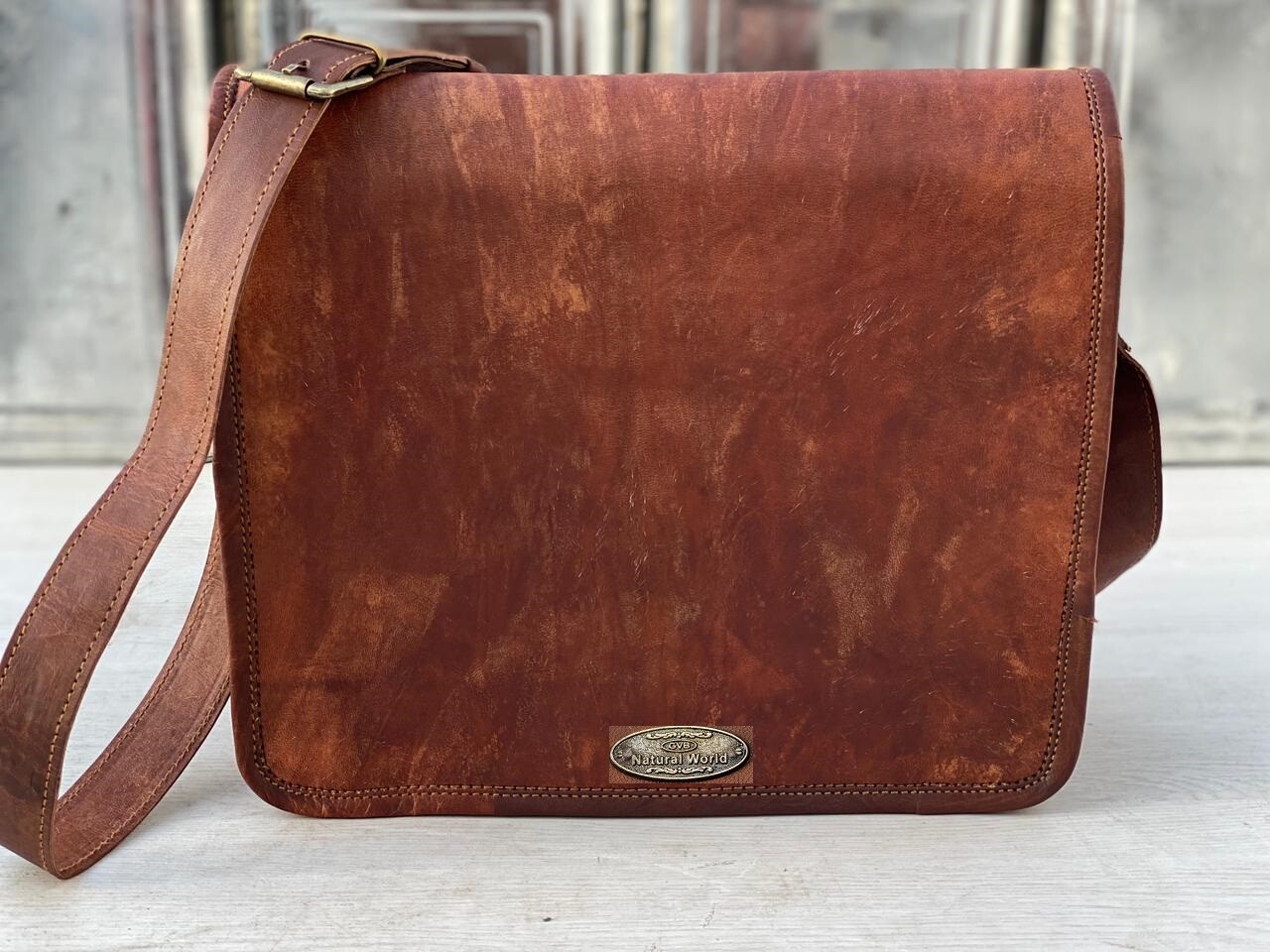 18 Inch Men Best Seller Vintage Leather Messenger Shoulder Laptop Bag Briefcase