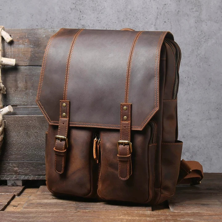 Classic Handmade Full Grain Leather Business Backpack Travel Laptop Rucksack