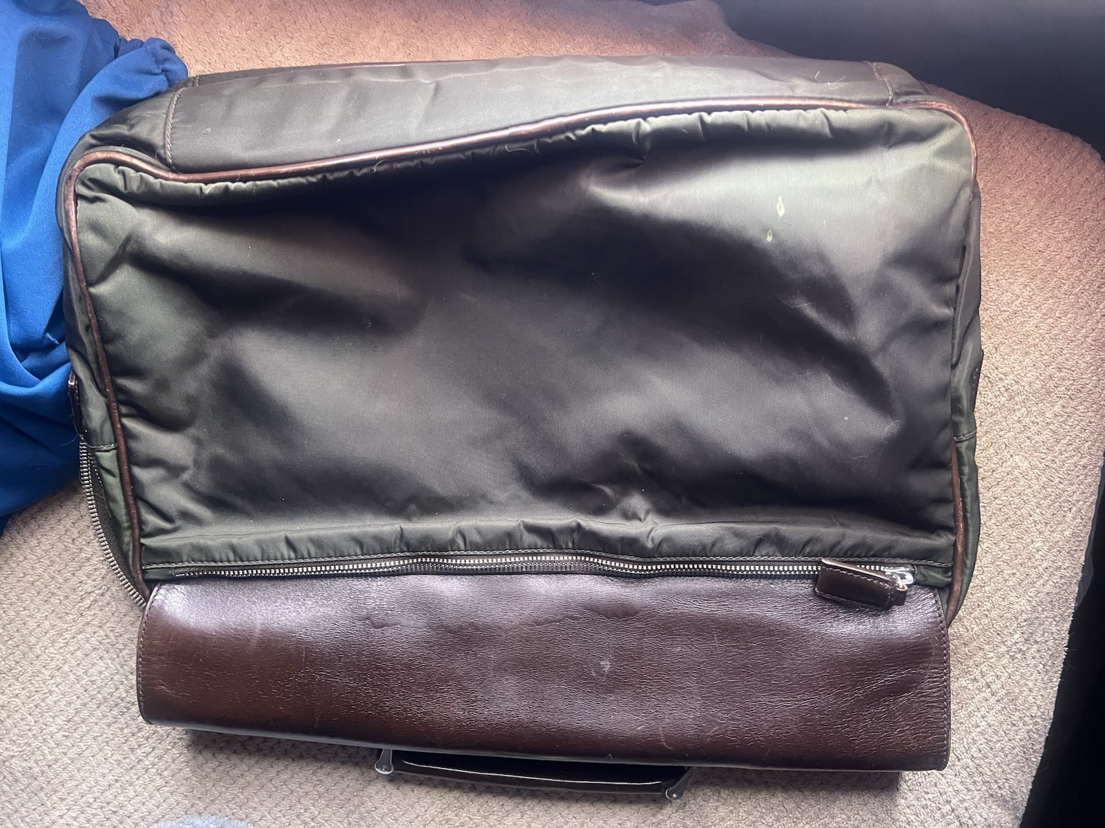 Prada Men’s Messenger Type Bag, Brown Leather w/ Black & Green Vinyl, Push-lock