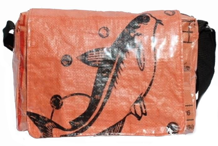 Fair Trade Recycled Deluxe Messenger Bags made in Cambodia from Fish Feed Bags
