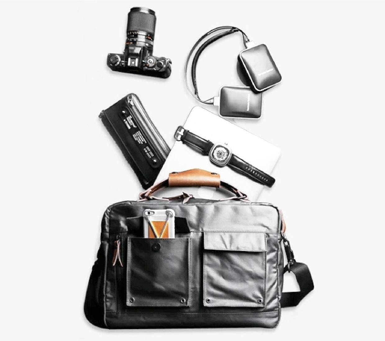15.6-inch Leather & Canvas Splash-Proof Laptop Messenger Bag Shoulder Bag 1 Pcs.